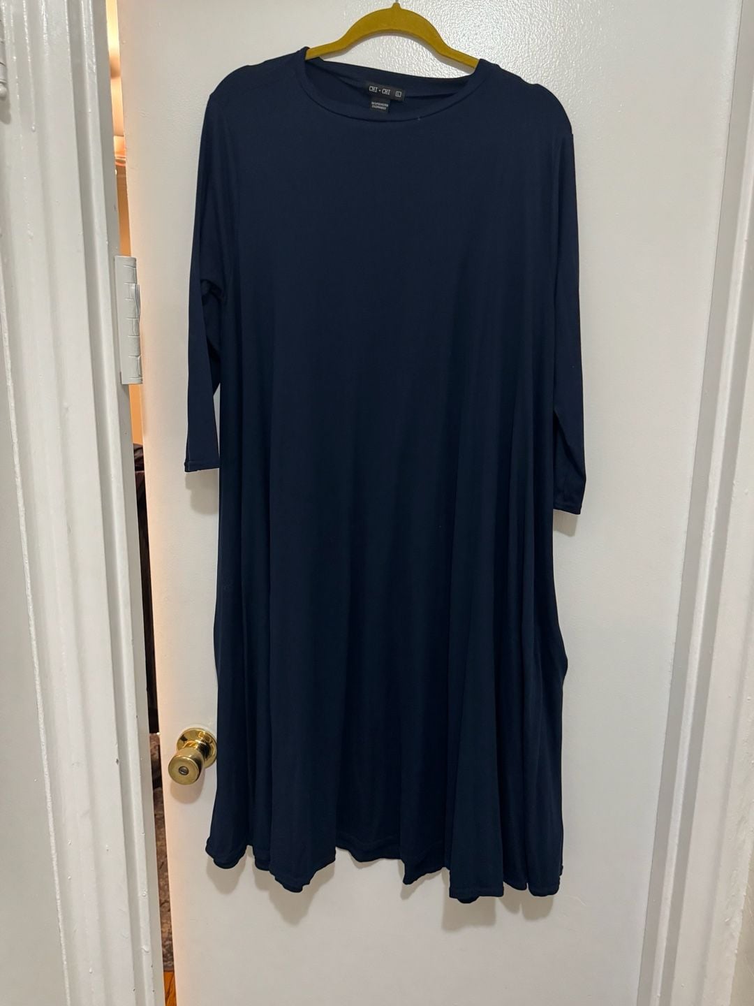 CHI-CHI Long Sleeve Maxi Dress Size L Navy Blue Swing Tunic Dress 3