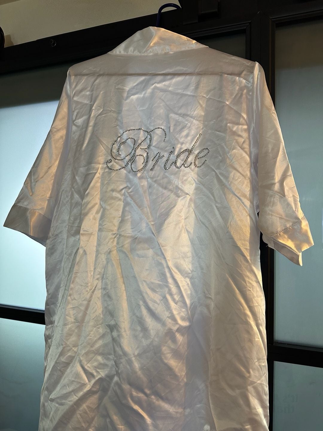 White Satin Rhinestone Bride Robe 1
