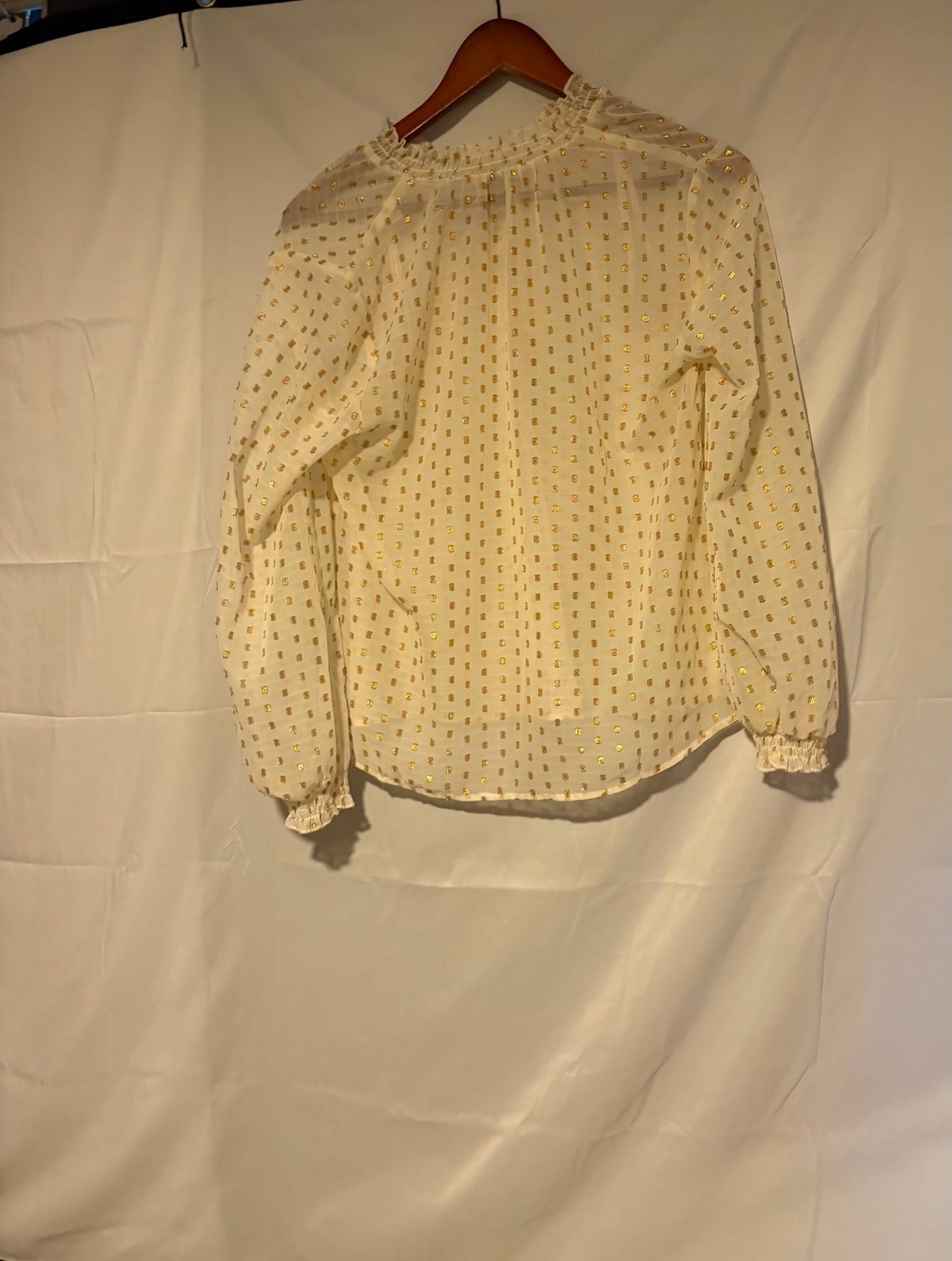 Nanette Nanette Lepore Blouse Size M Ivory Gold Dot Tassel Tie Top 3