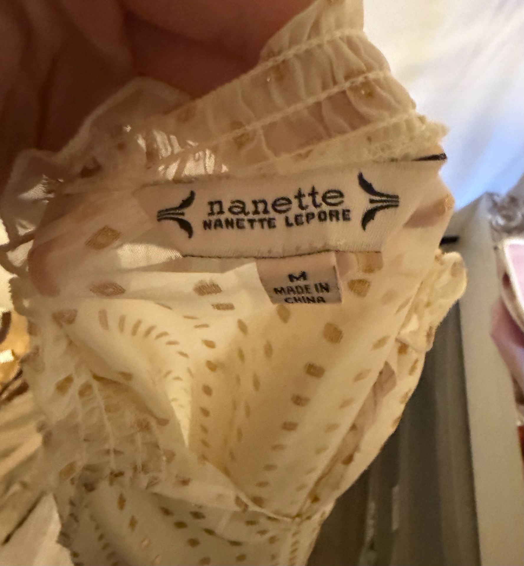 Nanette Nanette Lepore Blouse Size M Ivory Gold Dot Tassel Tie Top 7