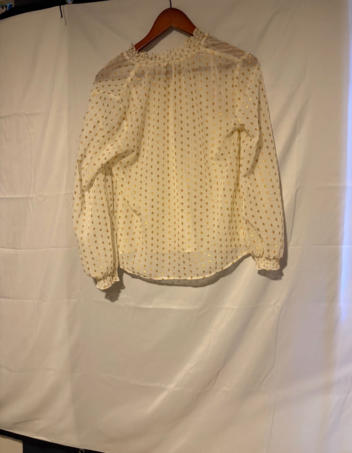 Nanette Nanette Lepore Blouse Size M Ivory Gold Dot Tassel Tie Top 9