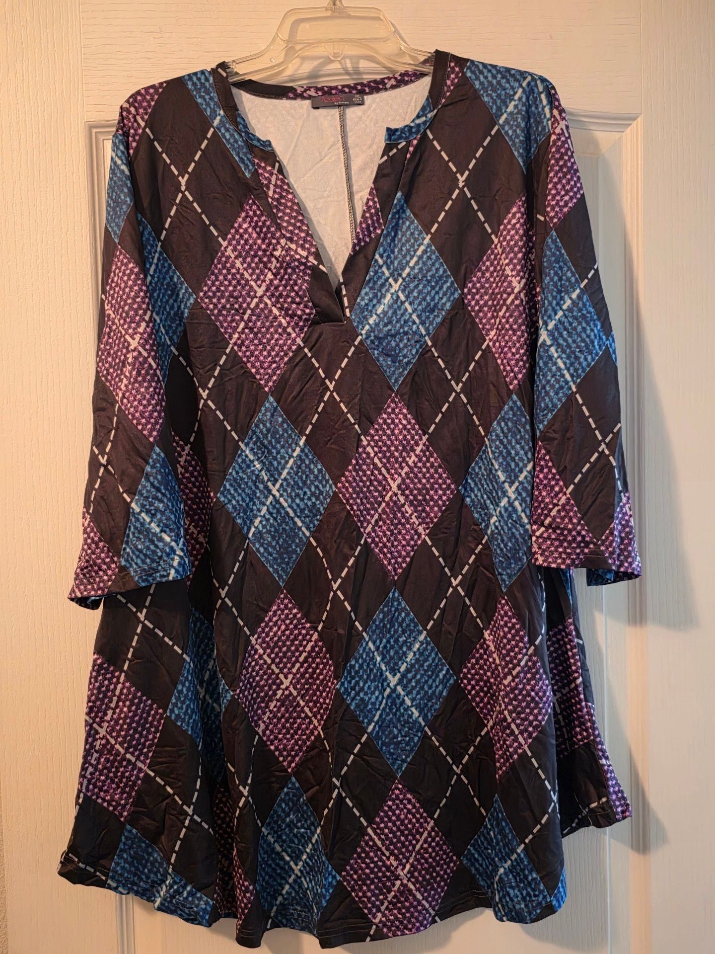 Azalea by Firemani Tunic Top Shirt Size 4X Multicolor Argyle Pattern 2