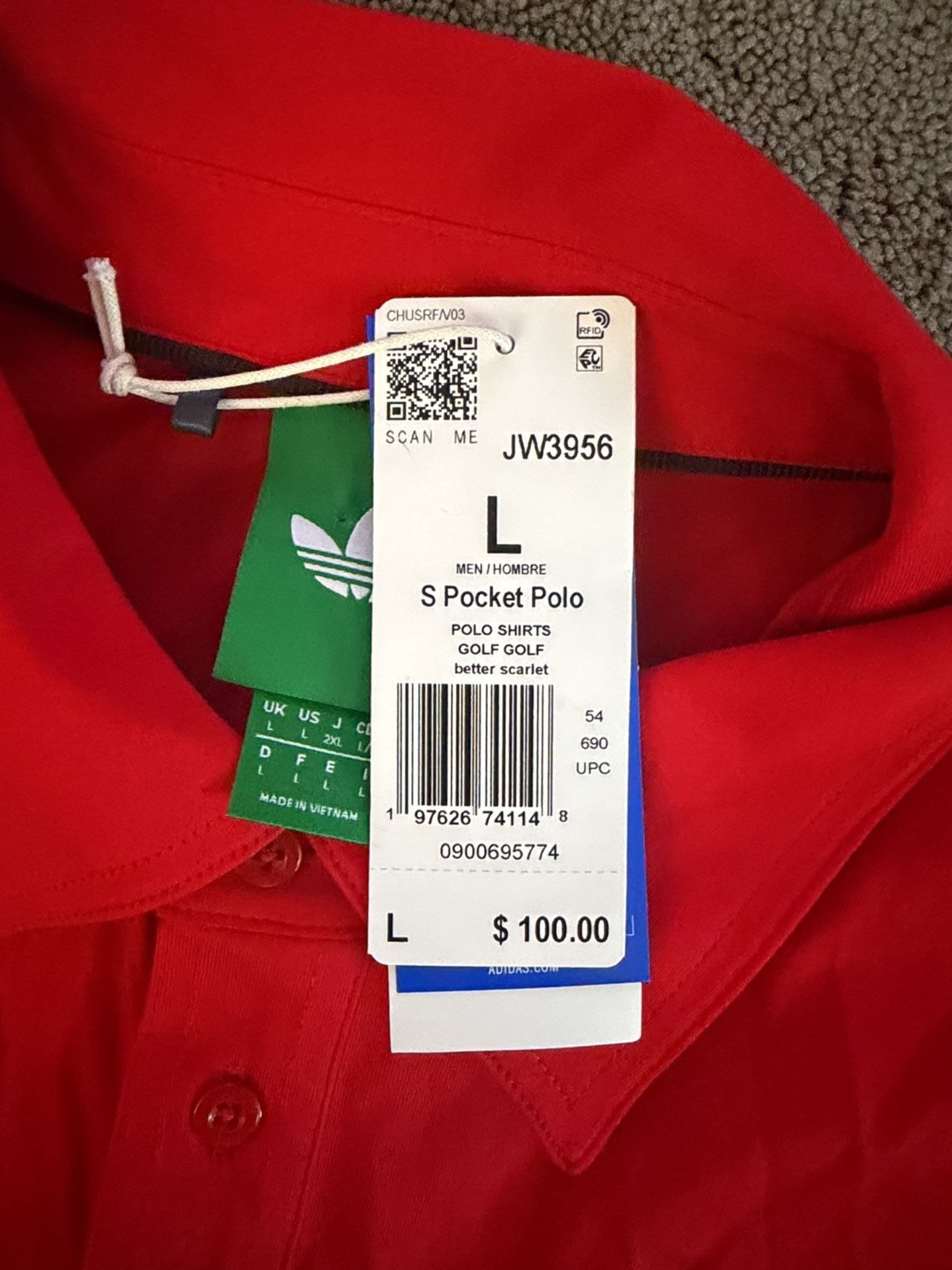 Adidas Originals Polo Shirt Size L Red Pocket Logo New 8