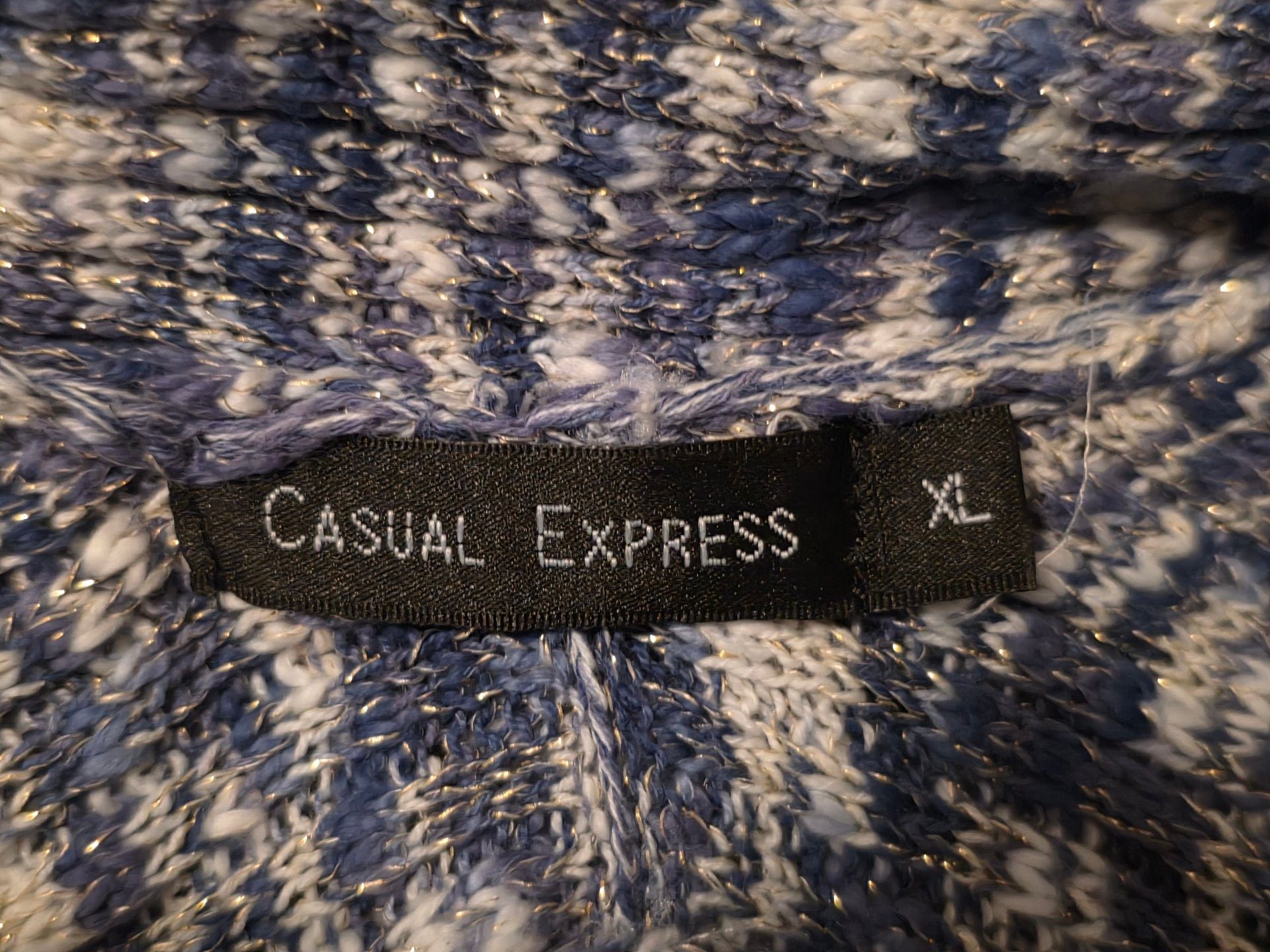 Beautiful Casual Express Open Cardigan Size XL Blue White Lurex Crochet Back 3