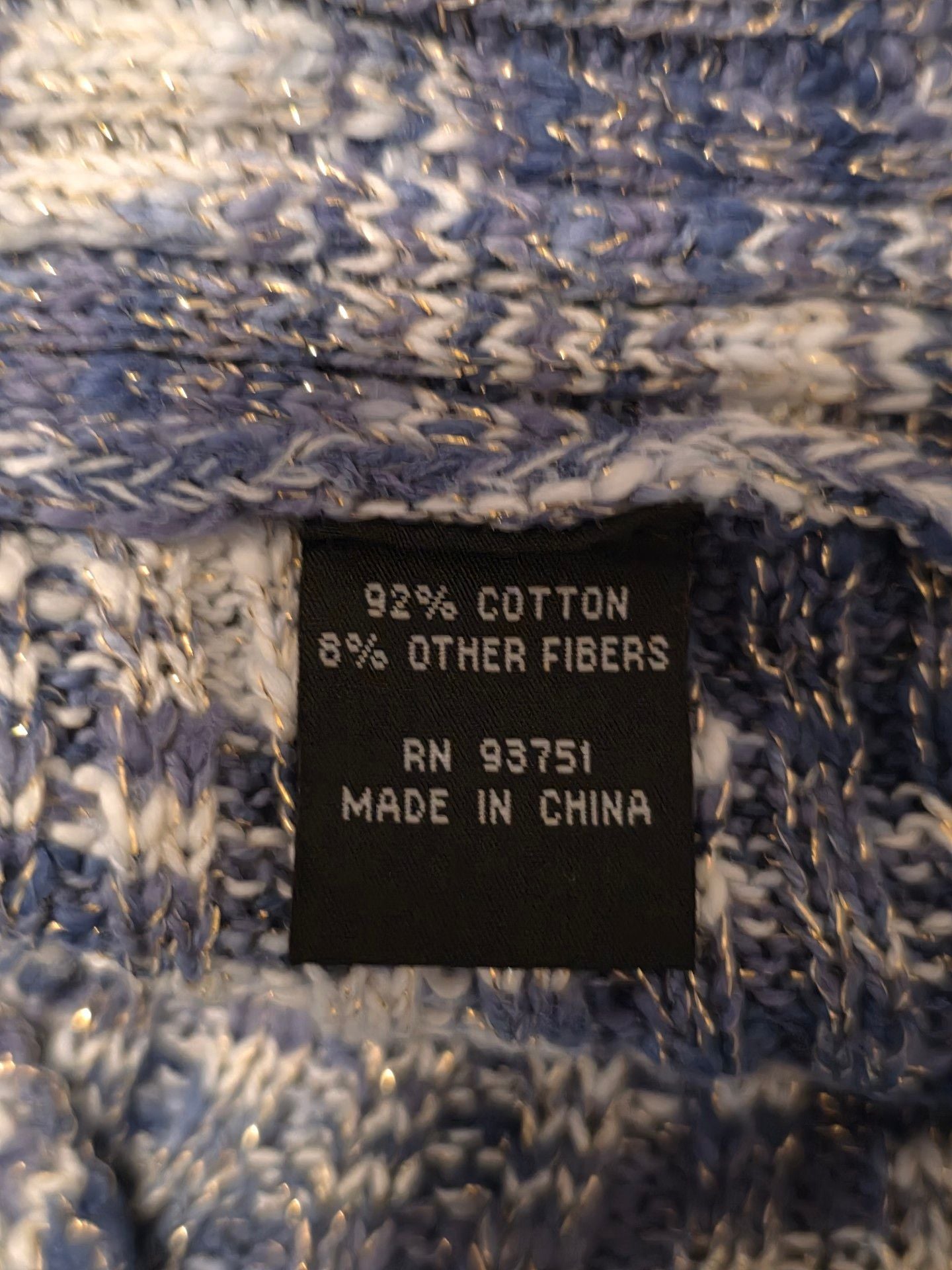 Beautiful Casual Express Open Cardigan Size XL Blue White Lurex Crochet Back 4