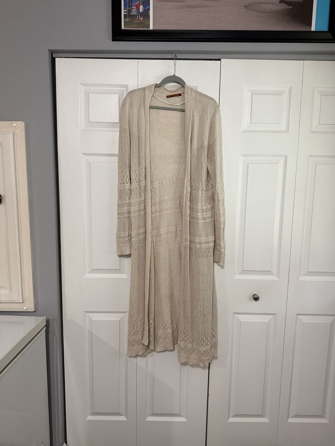 Beldini Open Front Long Cardigan Size 2X Beige Knit Duster 2
