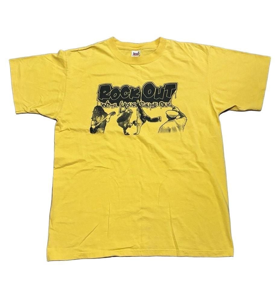 Vintage Y2K Peace Keeper Rock Out Graphic T-Shirt Yellow Anvil Large 2