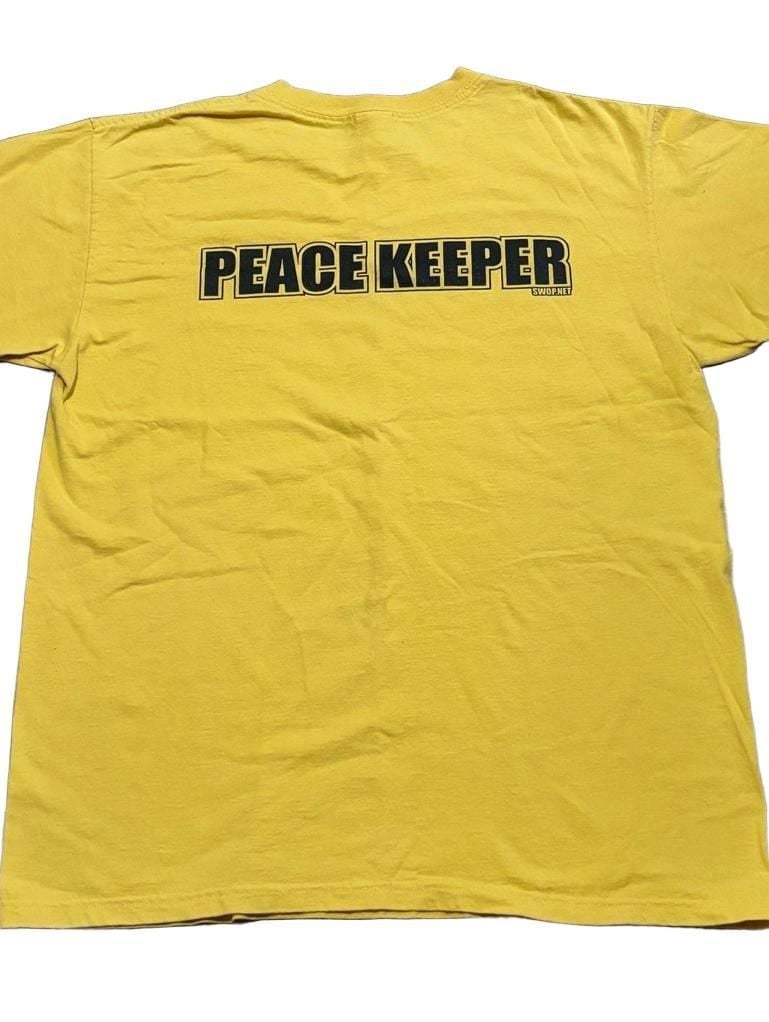 Vintage Y2K Peace Keeper Rock Out Graphic T-Shirt Yellow Anvil Large 3