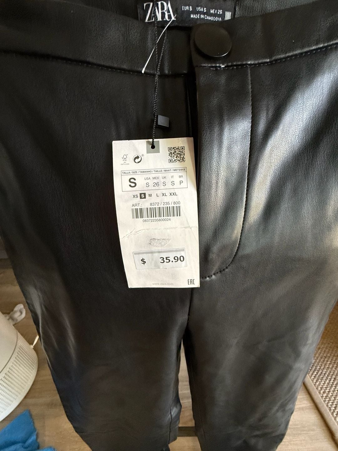 Zara Faux Leather Pants Size S Black 7