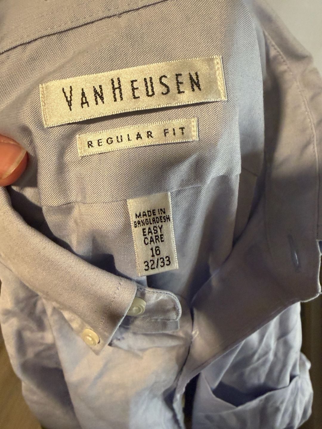 Van Heusen Dress Shirt Size 16 32/33 Blue Pinpoint Regular Fit 6
