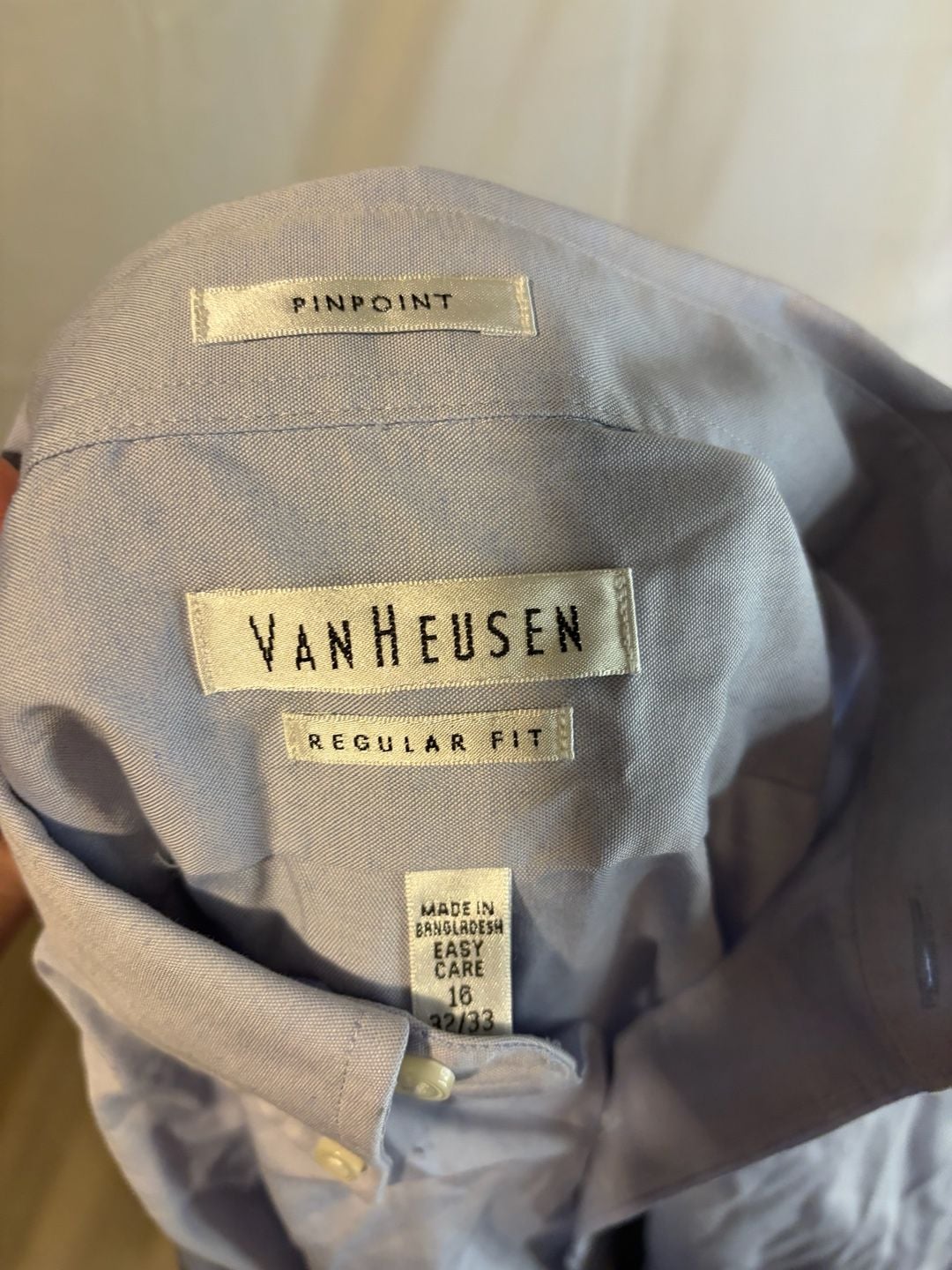 Van Heusen Dress Shirt Size 16 32/33 Blue Pinpoint Regular Fit 7