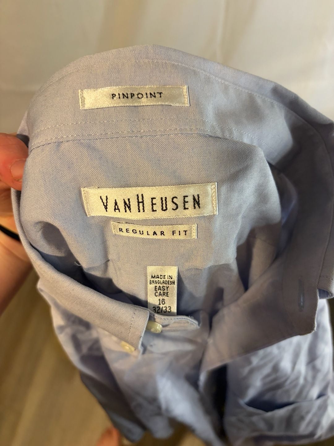 Van Heusen Dress Shirt Size 16 32/33 Blue Pinpoint Regular Fit 8