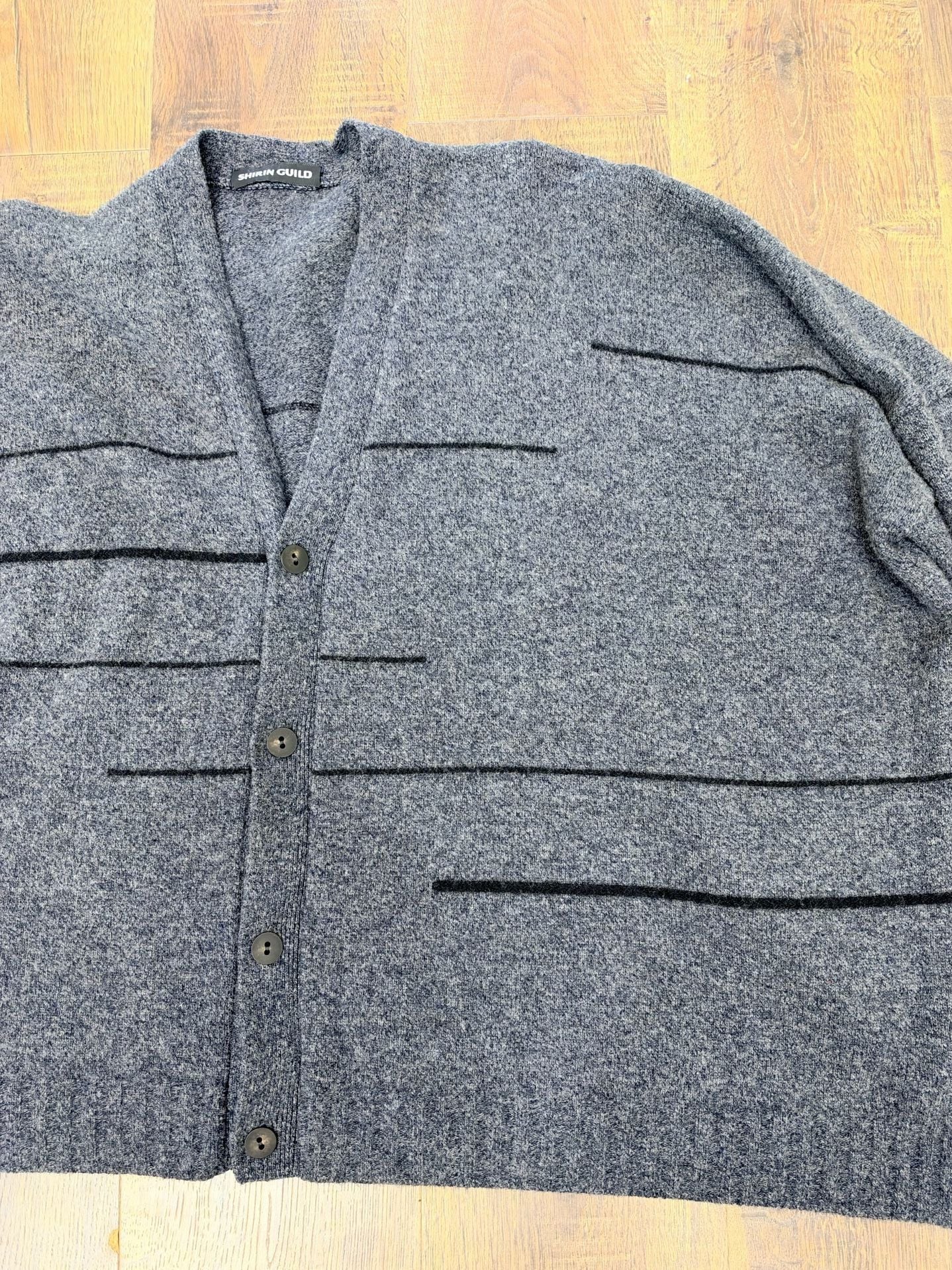 Shirin Guild Wool Cashmere Gray Striped Button Cardigan Sweater 4