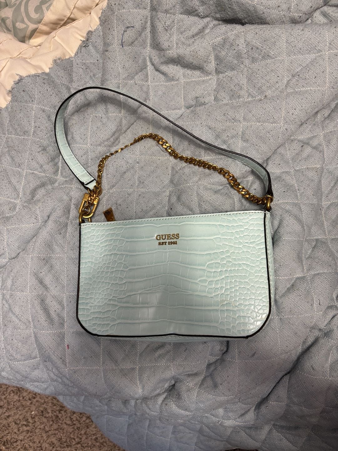 Guess Light Blue Croc Embossed Shoulder Bag Chain Strap 2