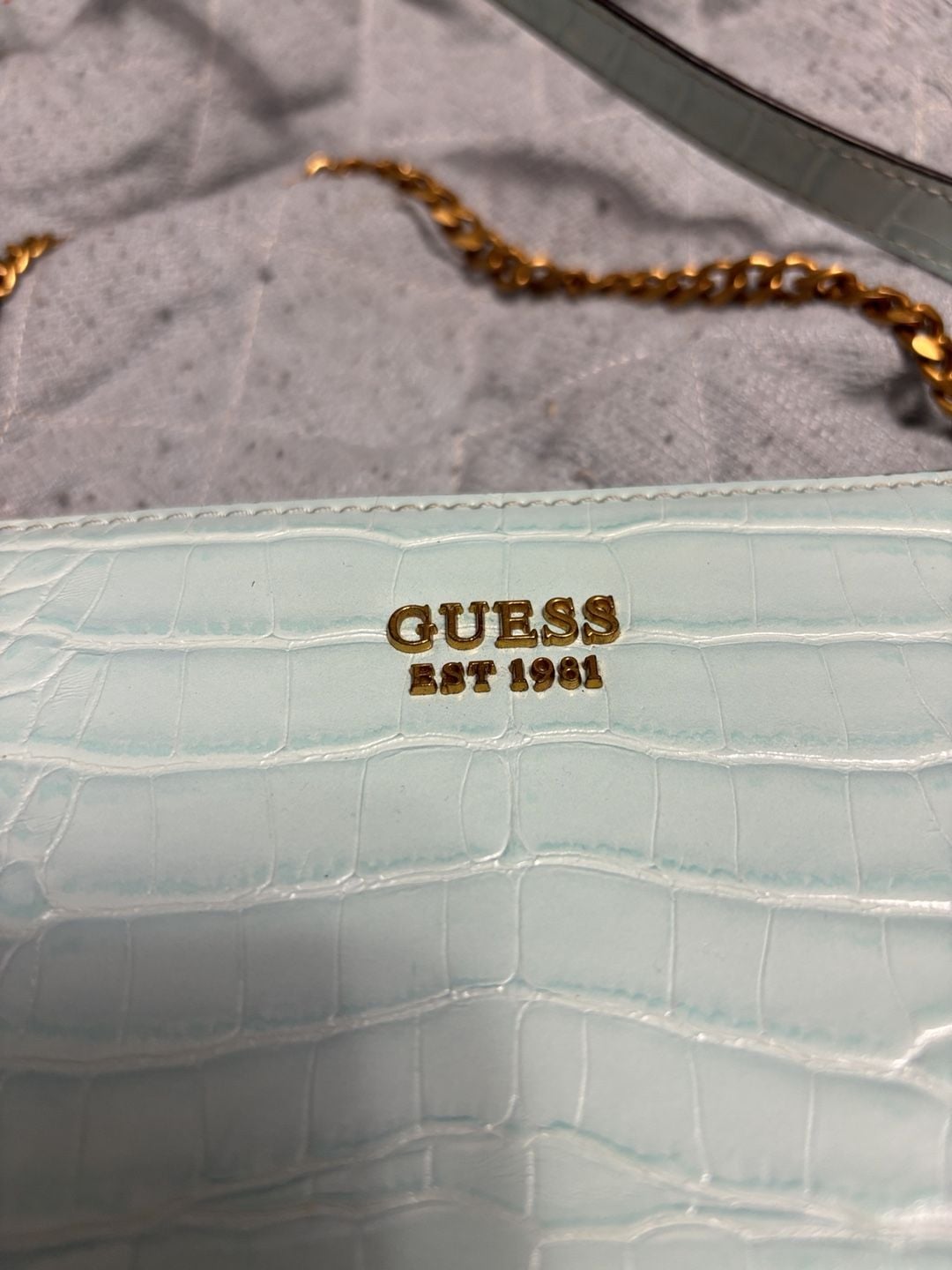 Guess Light Blue Croc Embossed Shoulder Bag Chain Strap 3