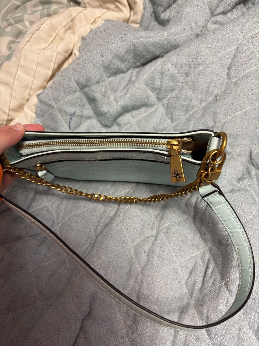 Guess Light Blue Croc Embossed Shoulder Bag Chain Strap 4