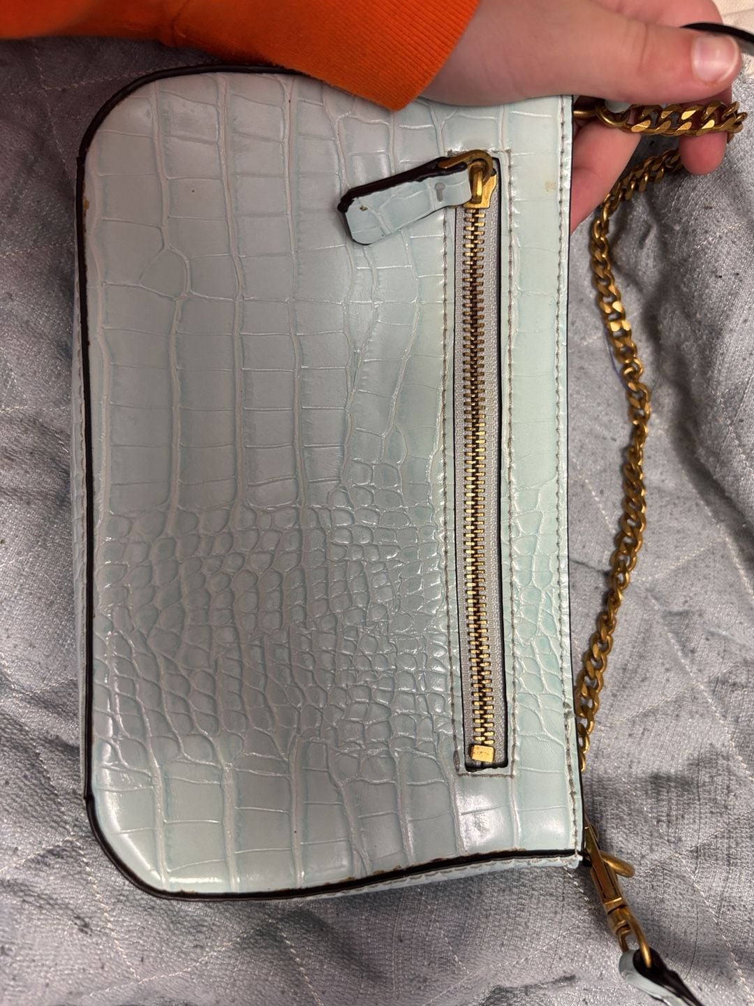 Guess Light Blue Croc Embossed Shoulder Bag Chain Strap 5
