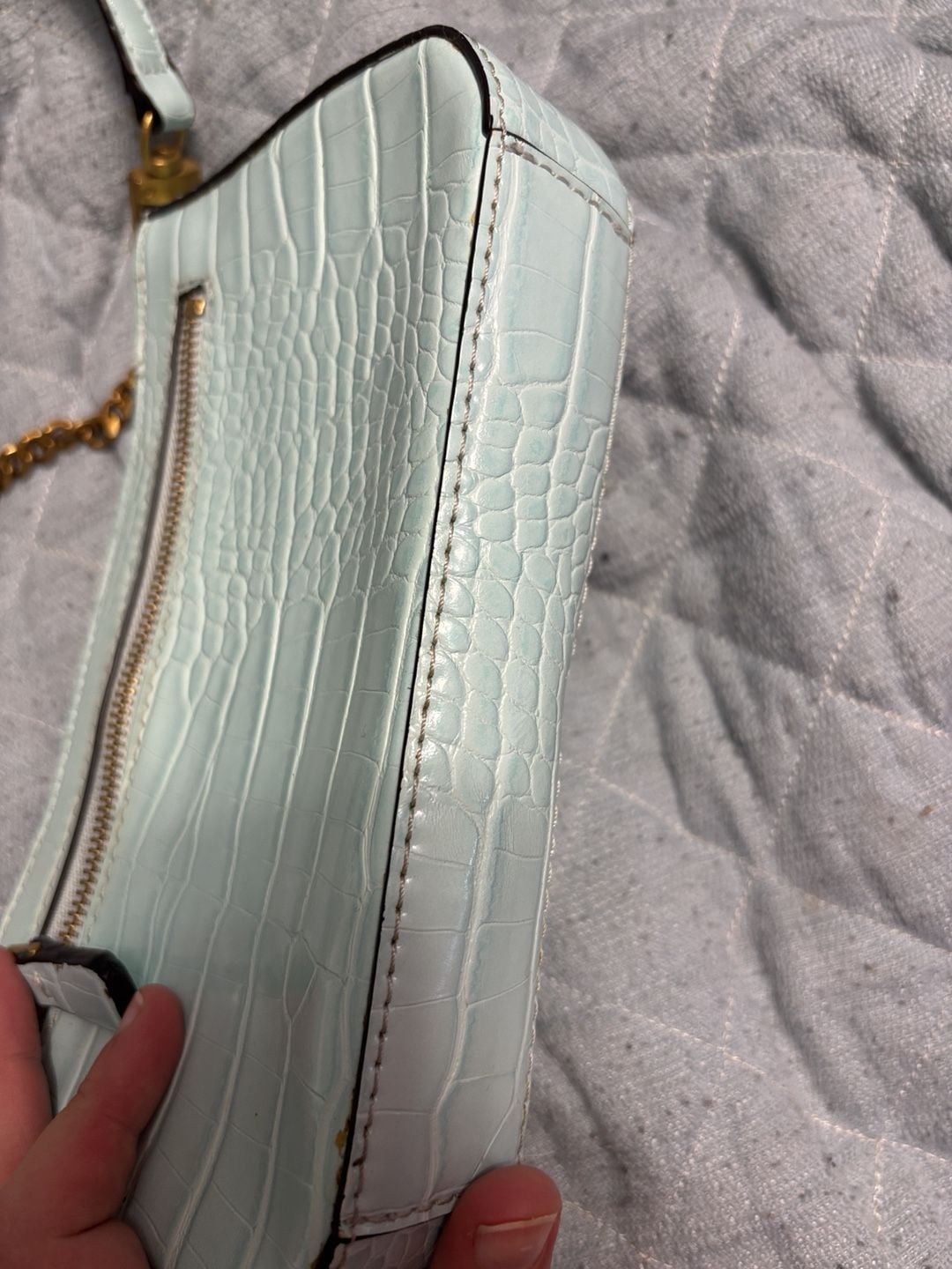 Guess Light Blue Croc Embossed Shoulder Bag Chain Strap 6