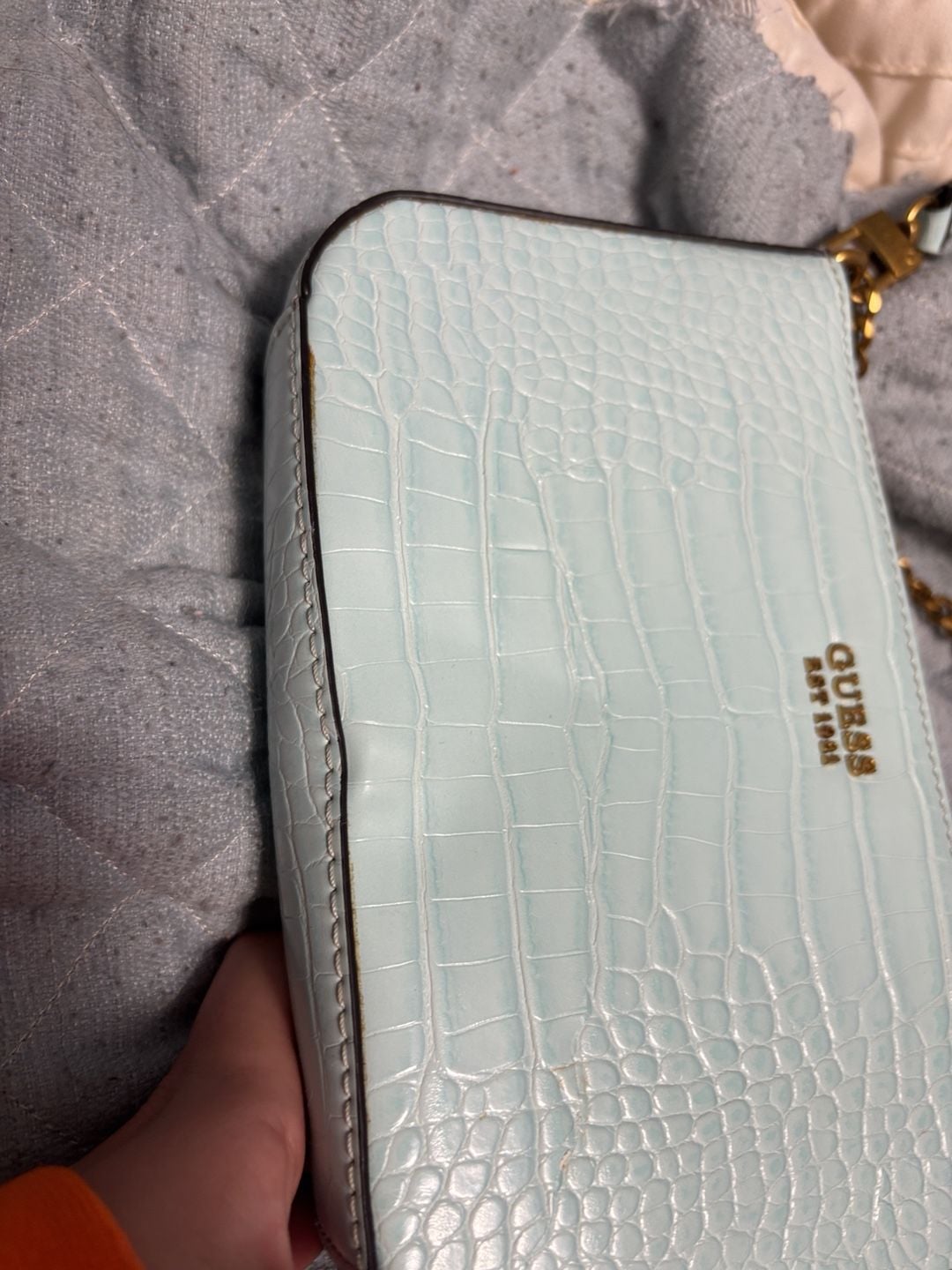 Guess Light Blue Croc Embossed Shoulder Bag Chain Strap 7