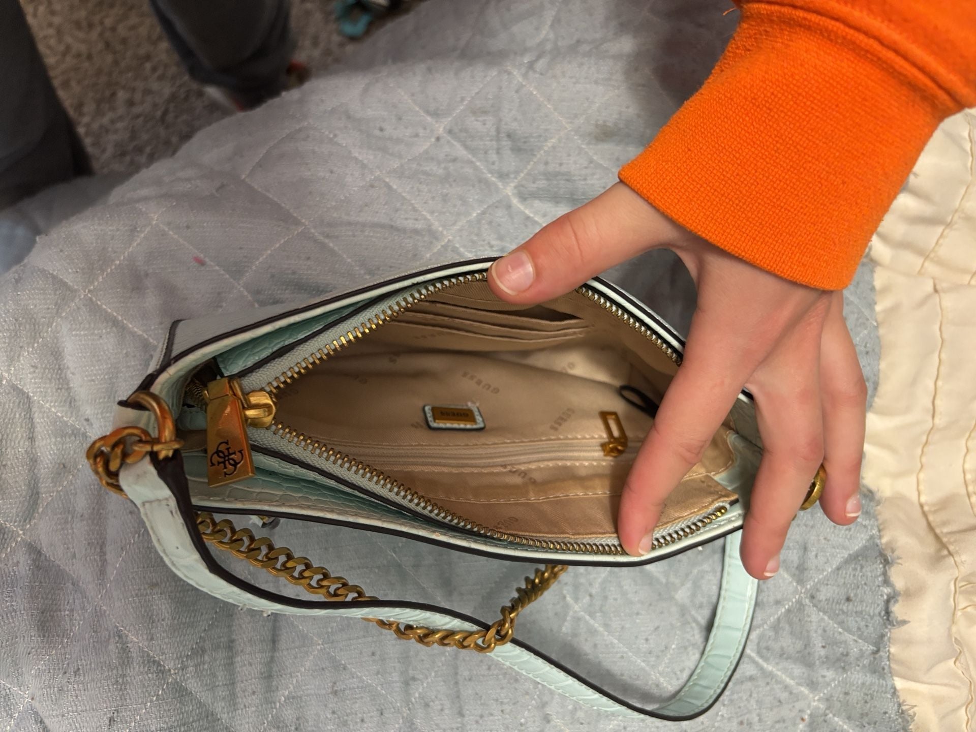 Guess Light Blue Croc Embossed Shoulder Bag Chain Strap 8