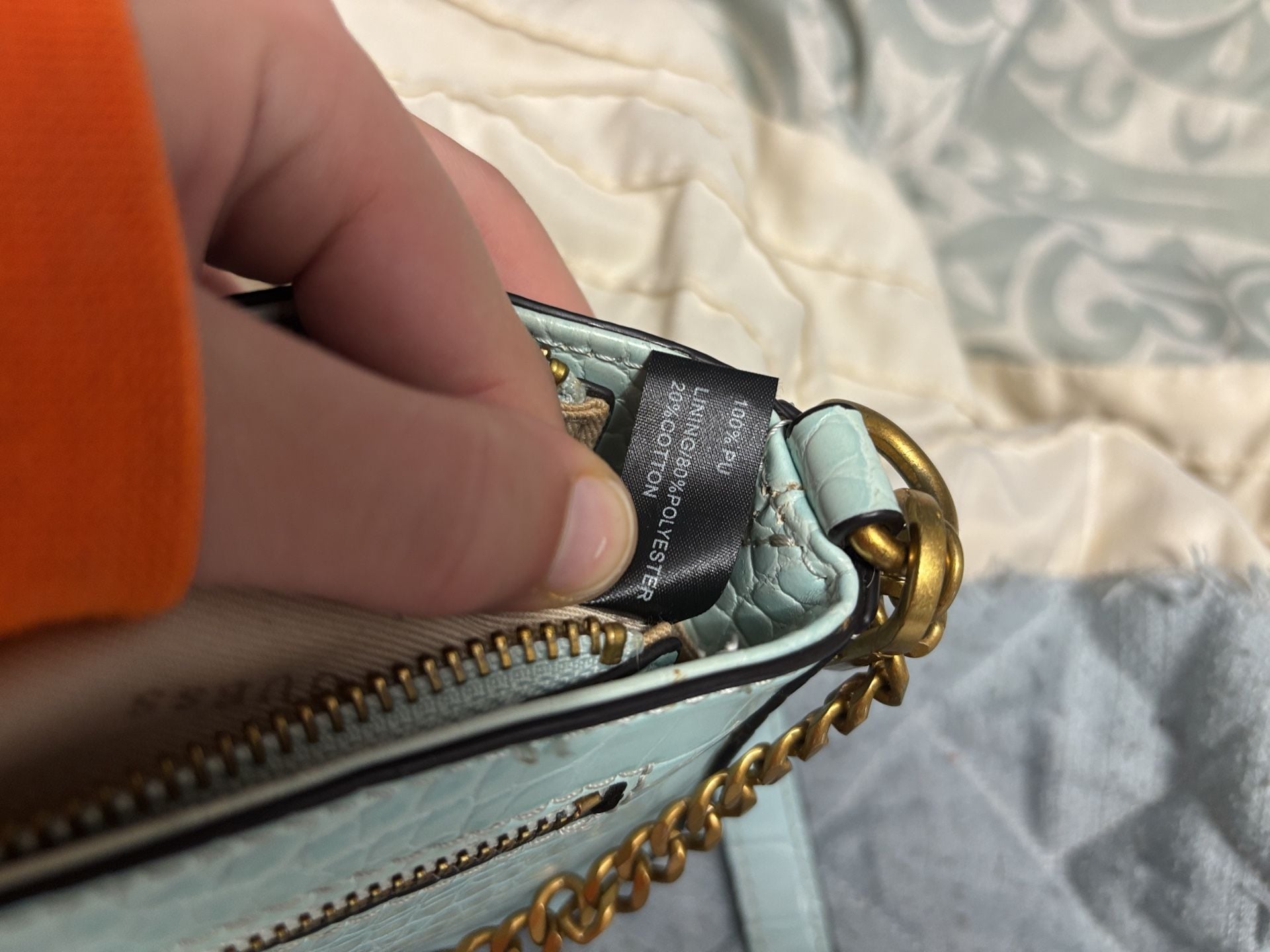 Guess Light Blue Croc Embossed Shoulder Bag Chain Strap 13
