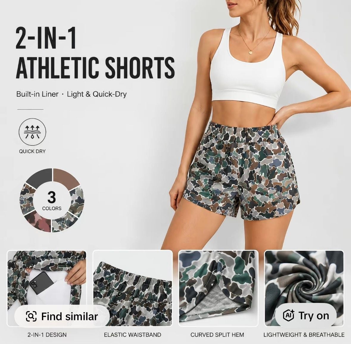 FireSwan 2-in-1 Athletic Shorts Size Small Camo 6