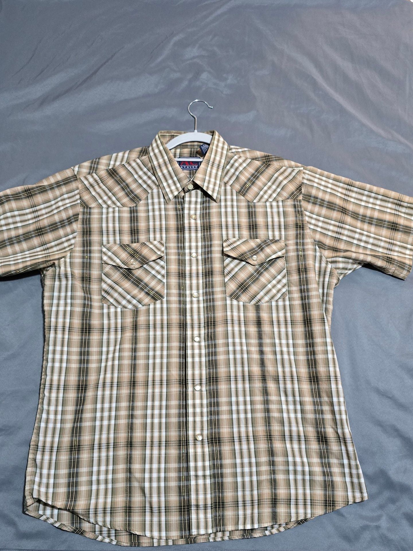 A.C. Avalon Western Plaid Short Sleeve Shirt Tan 2