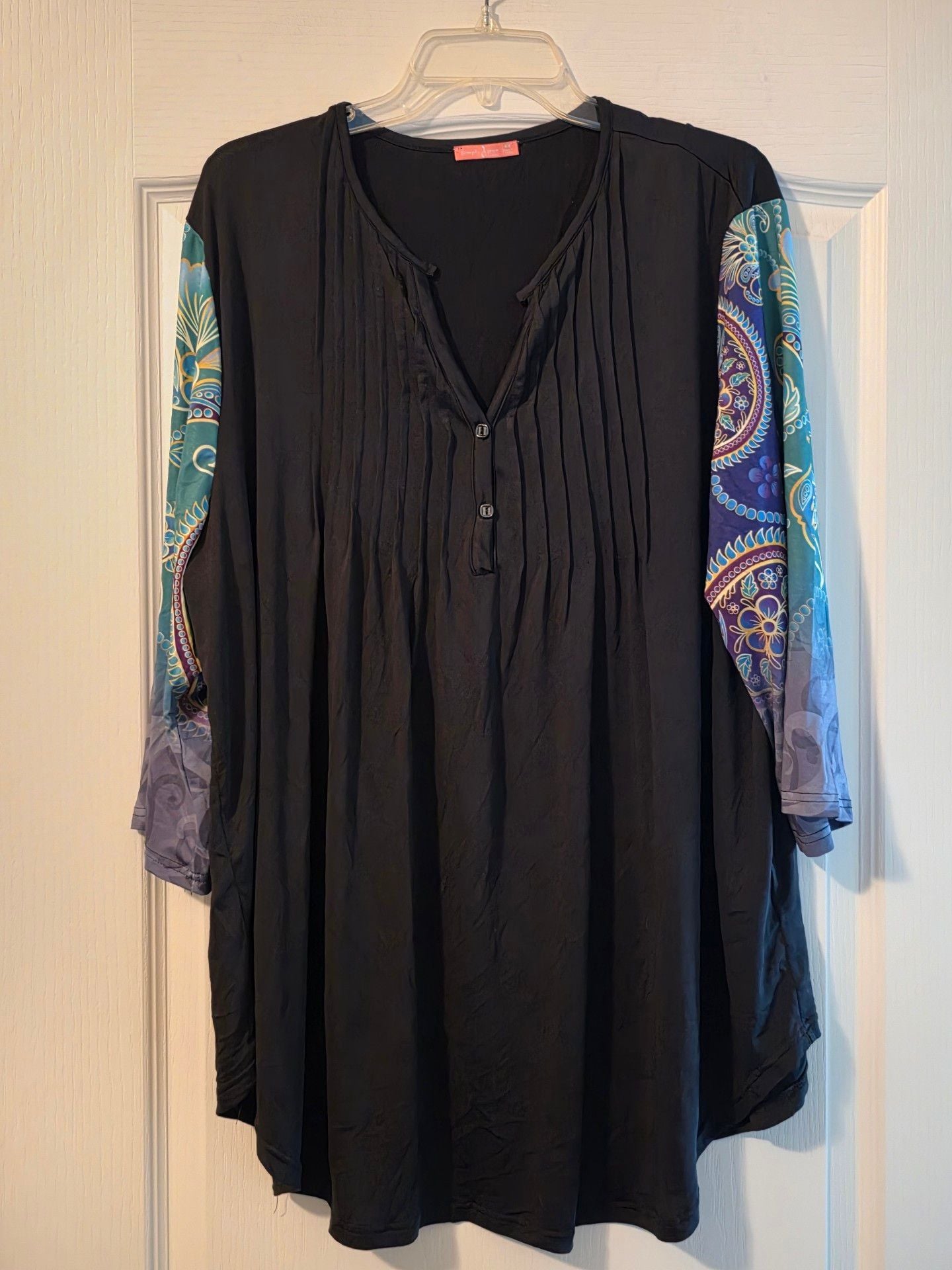 Simply Aster Tunic Top Size 4X Black Blue Paisley Print Sleeves 2