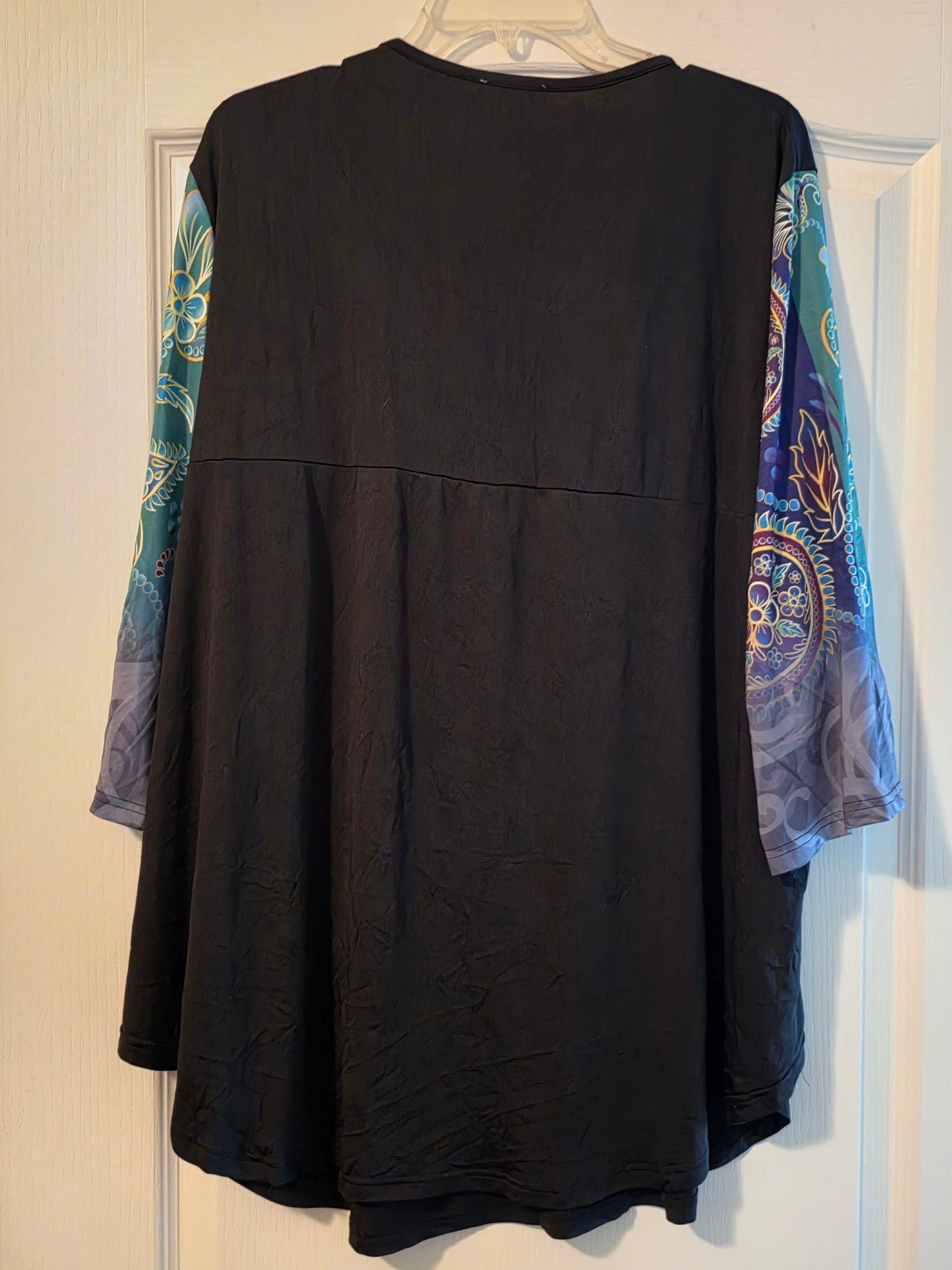 Simply Aster Tunic Top Size 4X Black Blue Paisley Print Sleeves 3