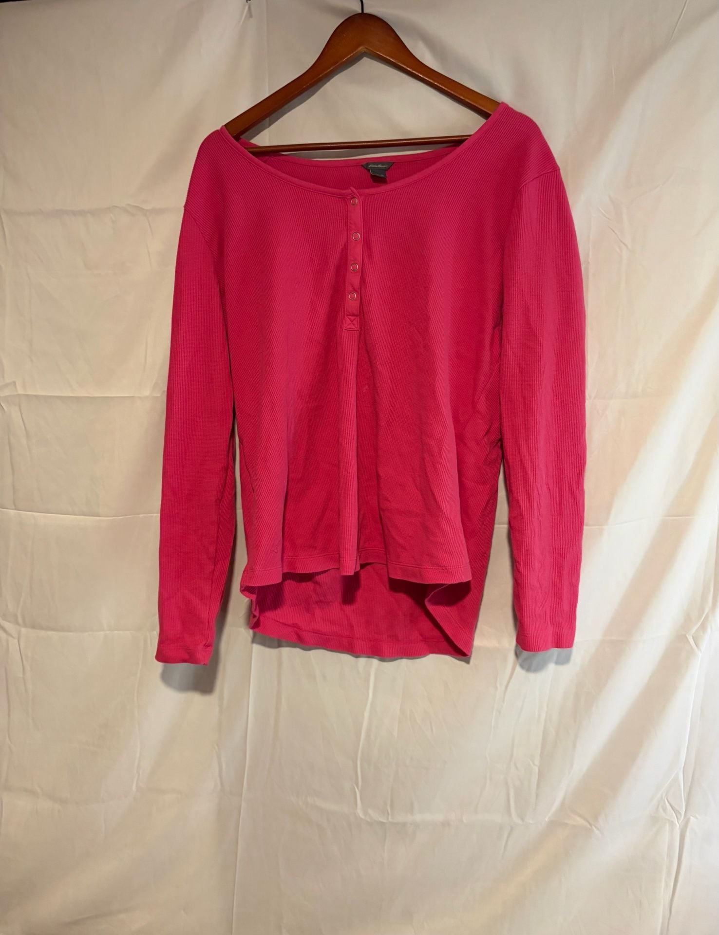 Eddie Bauer Thermal Henley Size XL Pink Waffle Knit Long Sleeve Top 2