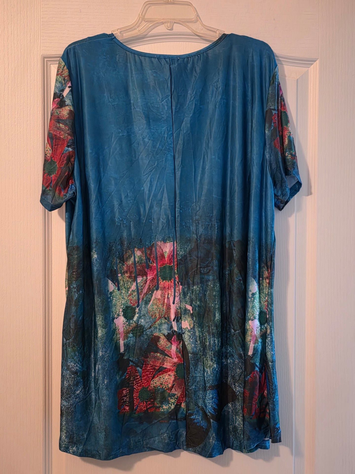 NWT Simply Aster Tunic Length Top Dress Sz 4X Blue Floral Short Sleeve 3
