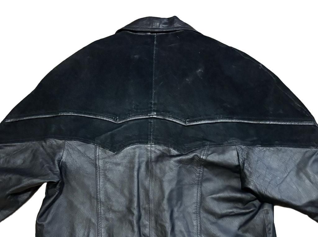 Charles Klein Leather Coat Size M Black Suede Trim Trench 3