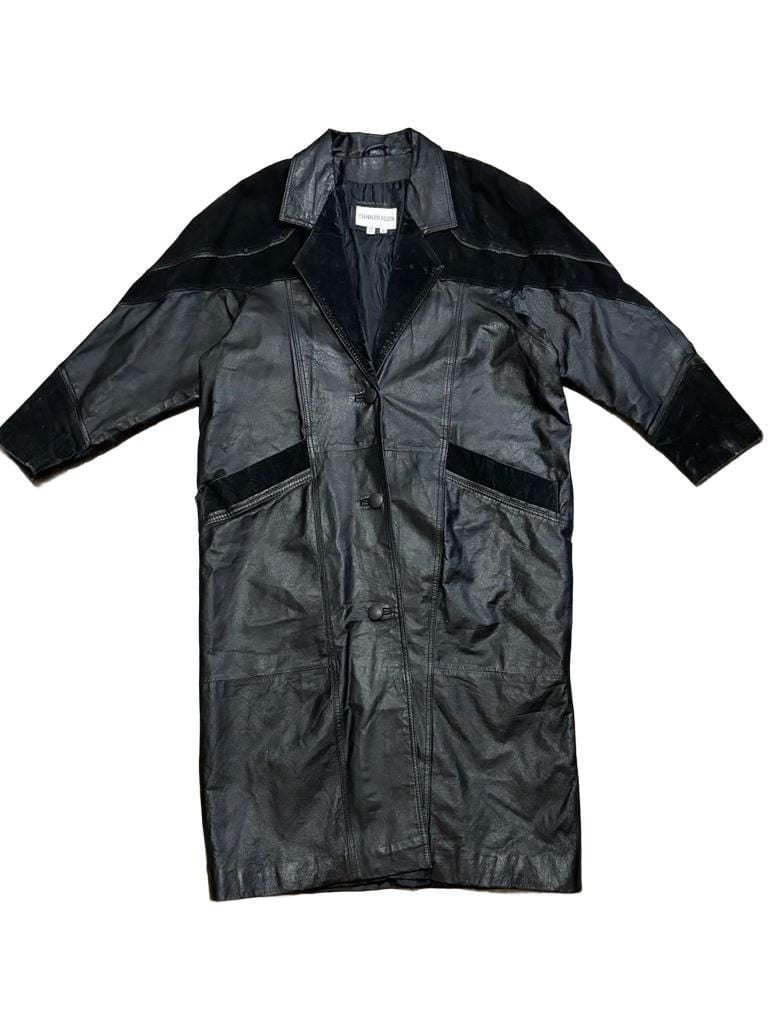 Charles Klein Leather Coat Size M Black Suede Trim Trench 4