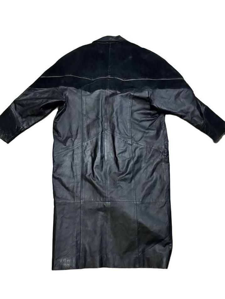 Charles Klein Leather Coat Size M Black Suede Trim Trench 5