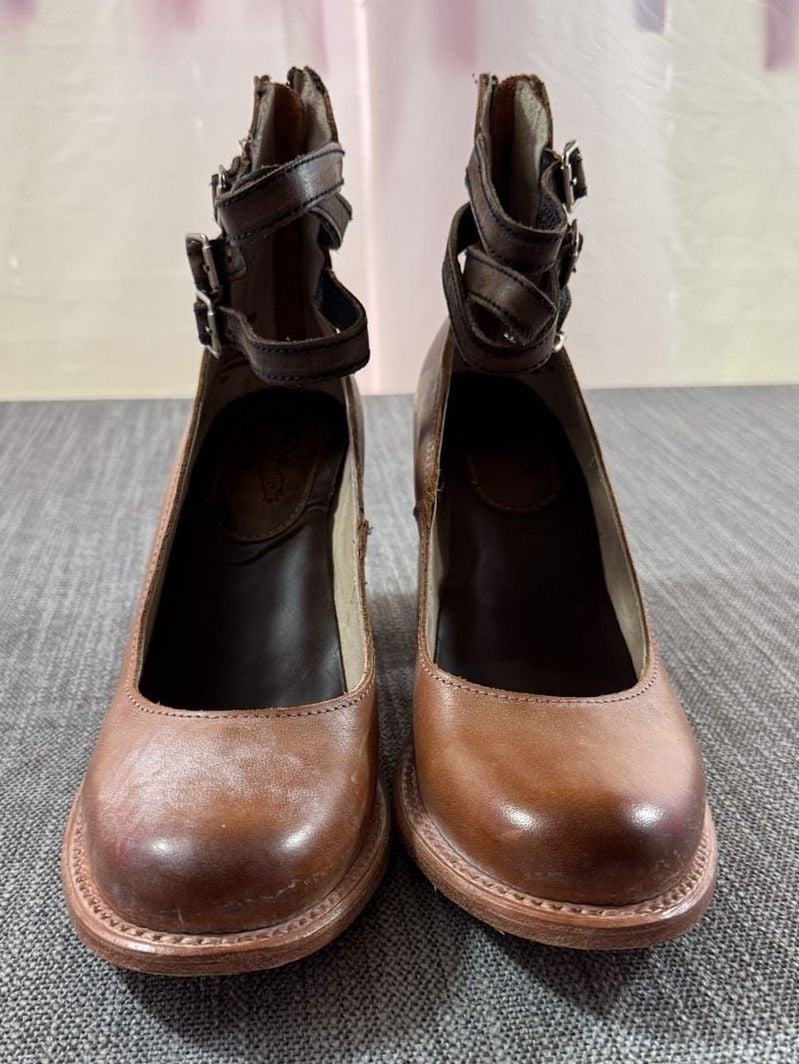 Freebird Leather Buckle Strap Heels Brown Booties 10 3
