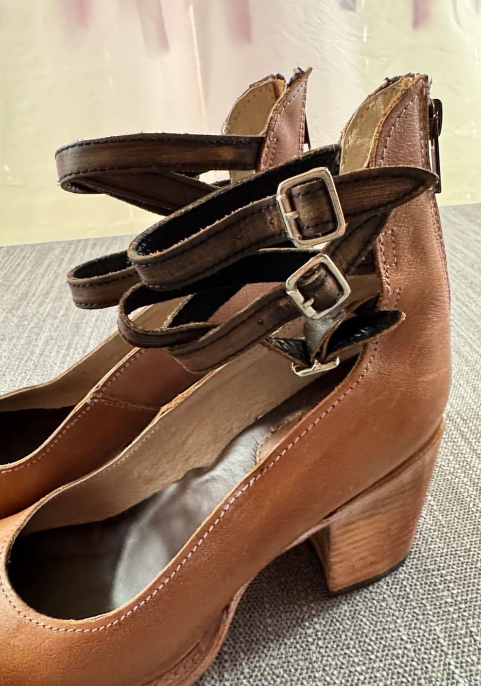 Freebird Leather Buckle Strap Heels Brown Booties 10 5