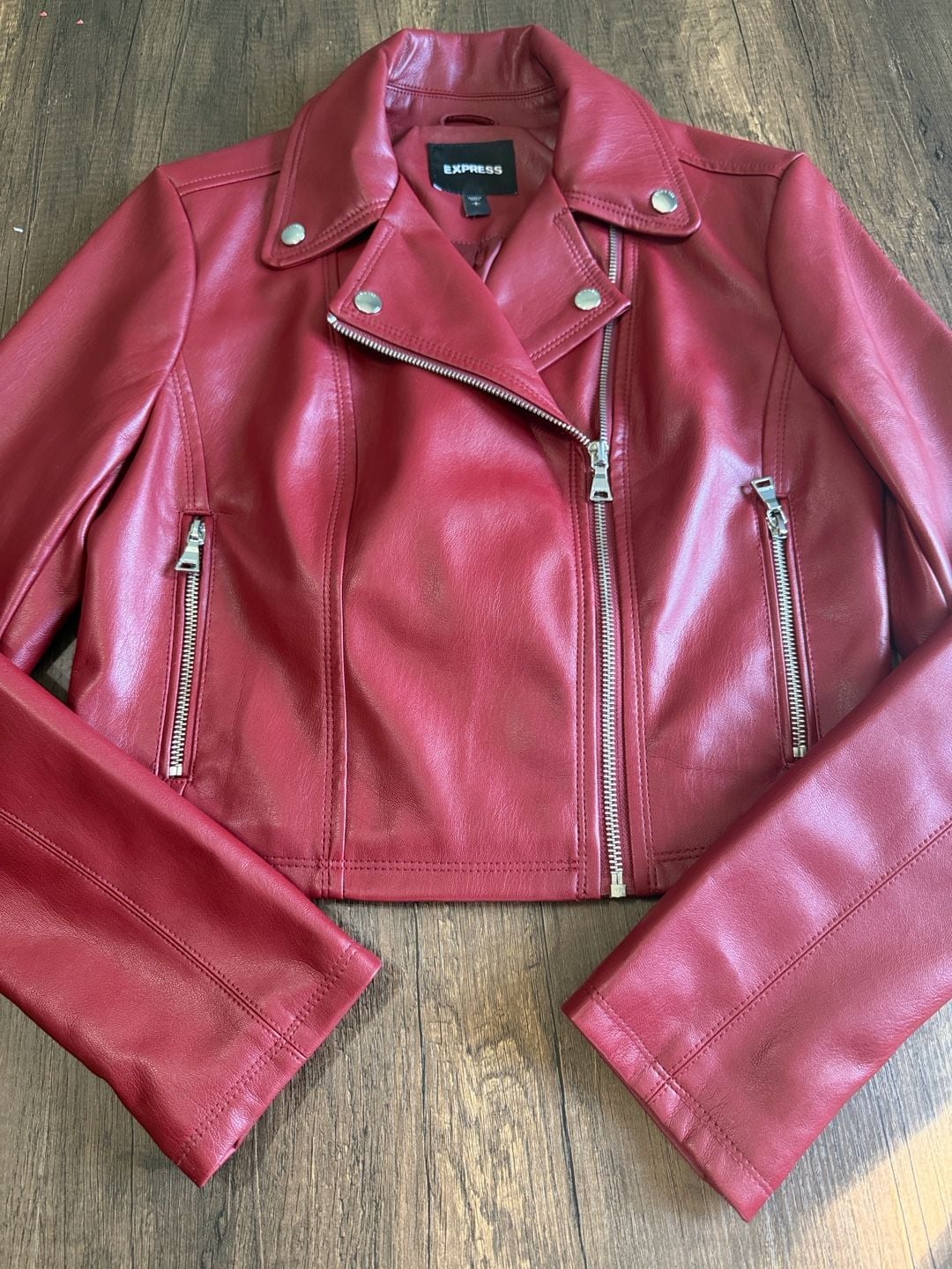 Express Faux Leather Moto Jacket Size S Red Biker Zip Up 2