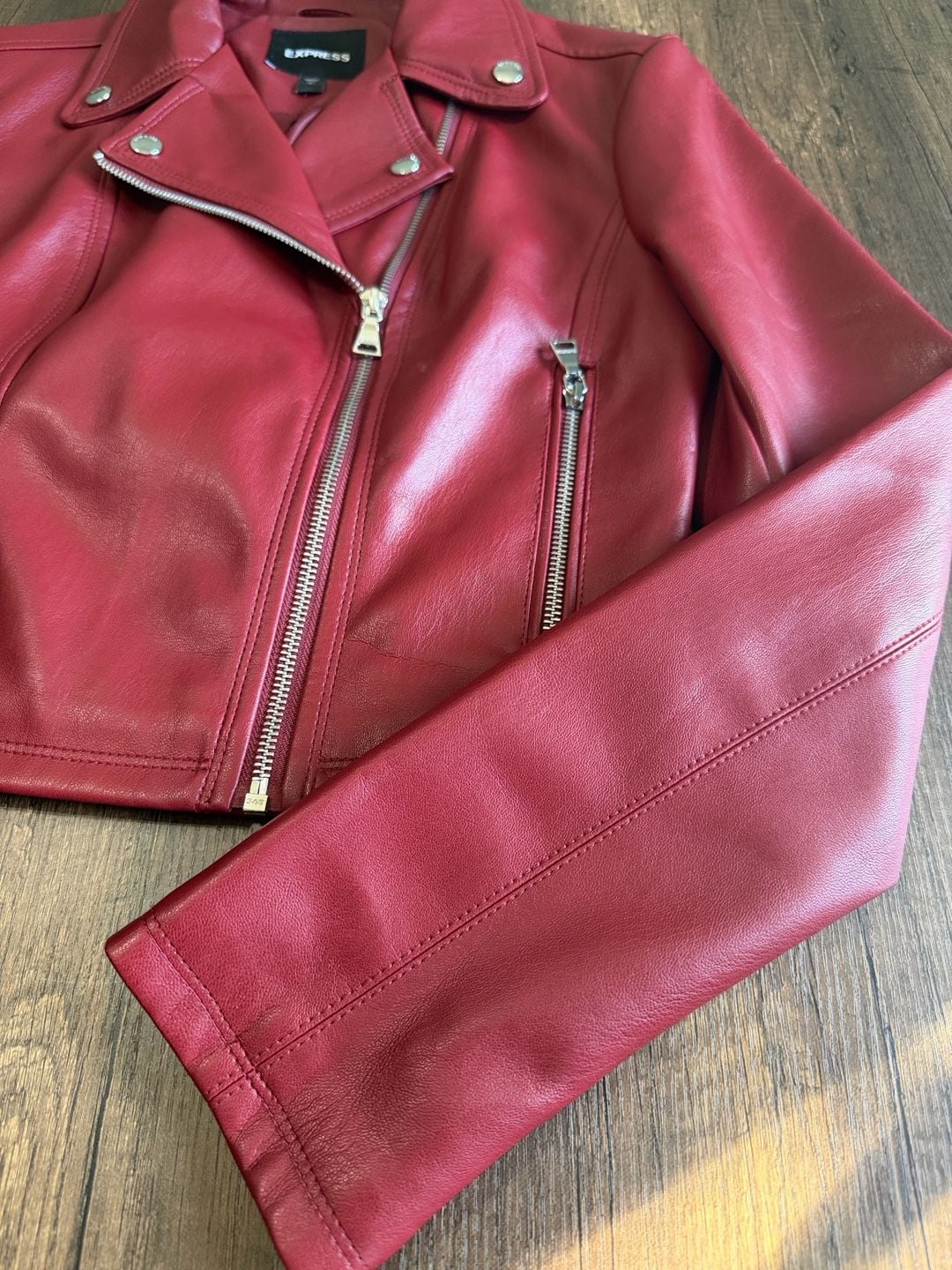 Express Faux Leather Moto Jacket Size S Red Biker Zip Up 3