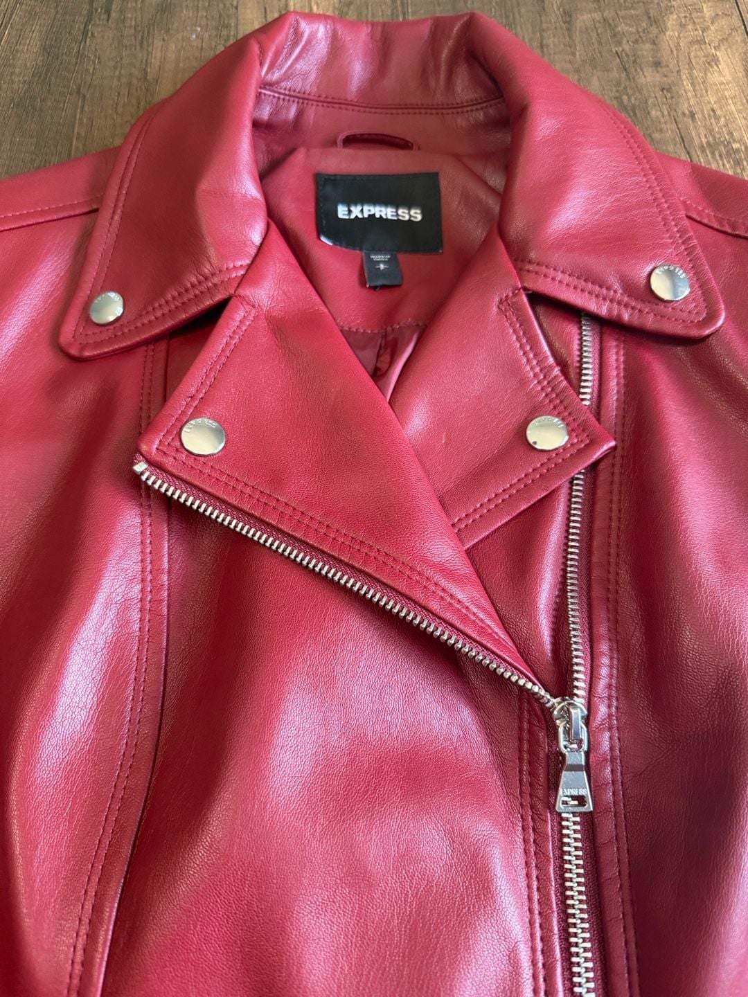 Express Faux Leather Moto Jacket Size S Red Biker Zip Up 4