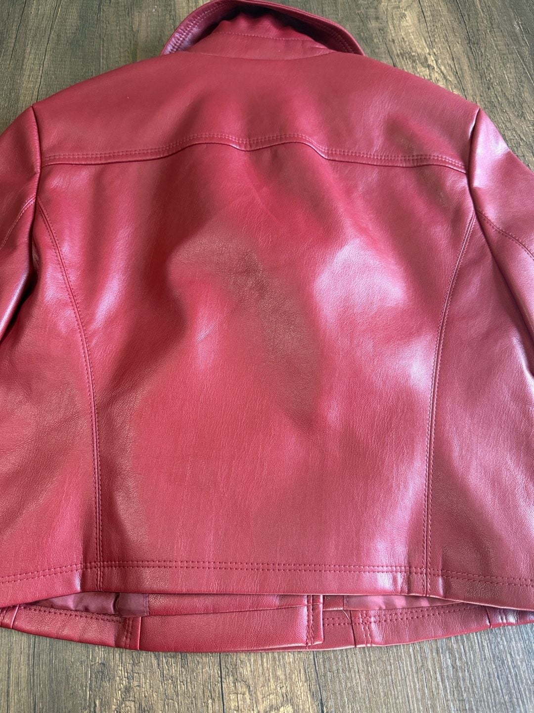Express Faux Leather Moto Jacket Size S Red Biker Zip Up 8