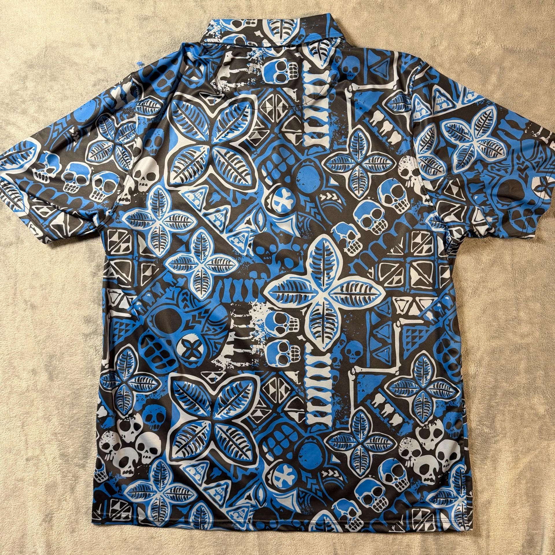 Danger A-Head by Jeff Granito Polo Shirt 2XL Blue Black Skull Graphic 7