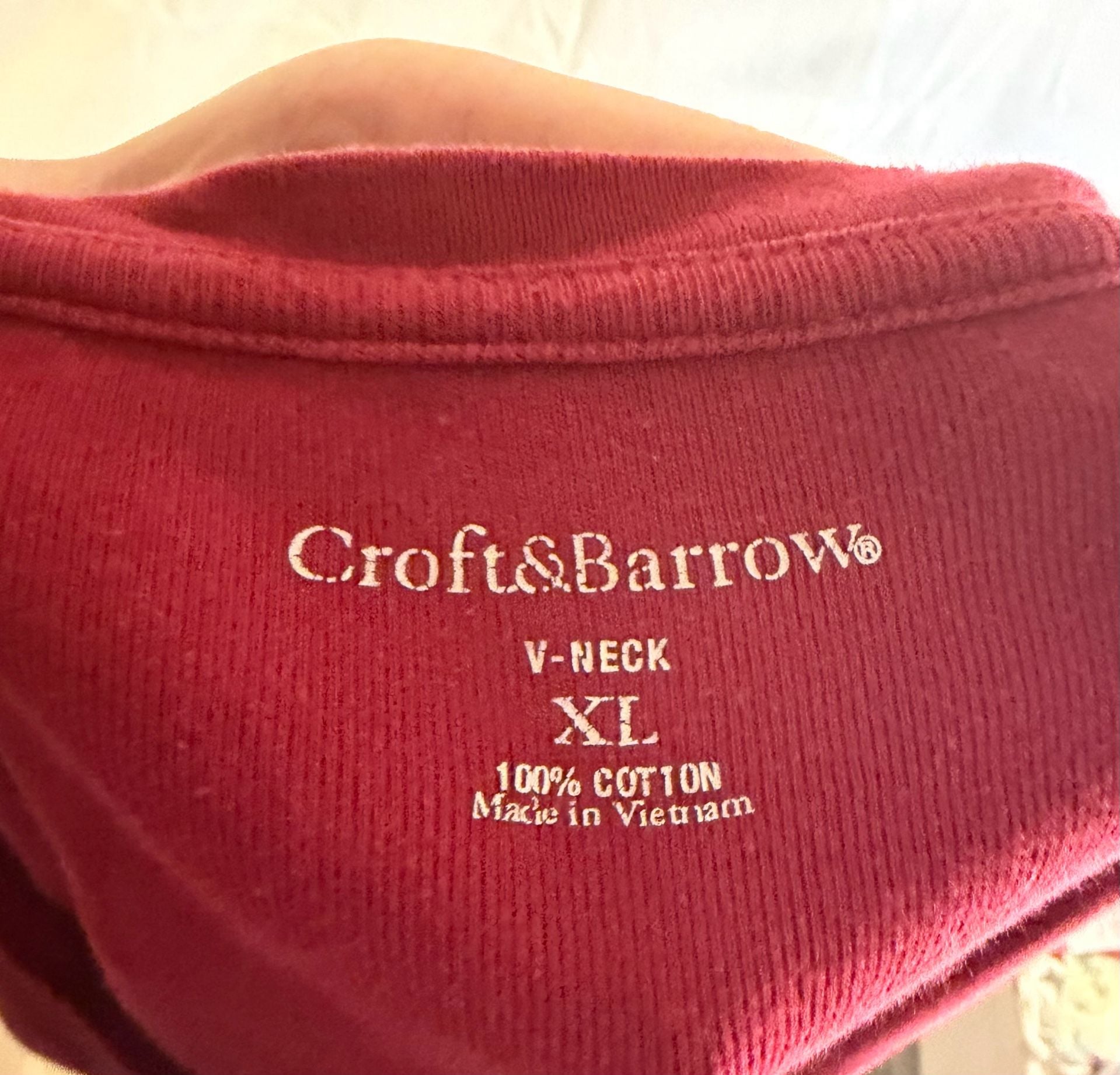 Croft & Barrow V-Neck T-Shirt Size XL Red 100% Cotton 5