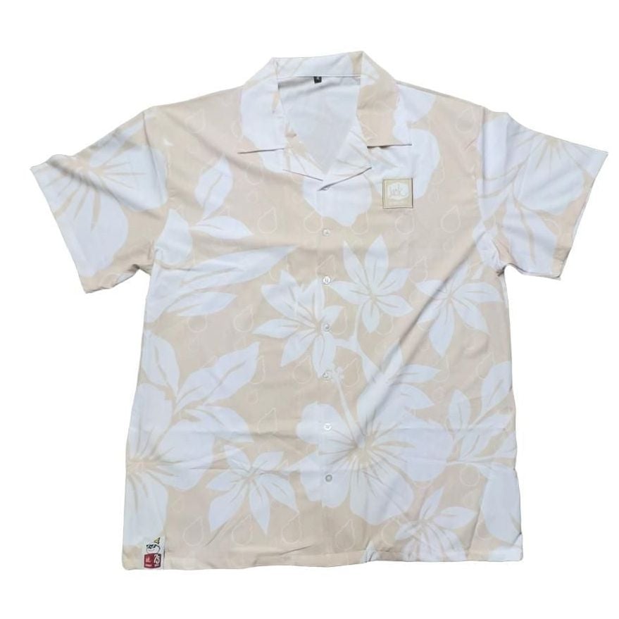 Jack In The Box Hawaiian Shirt Size XL Beige Floral Short Sleeve button down 2