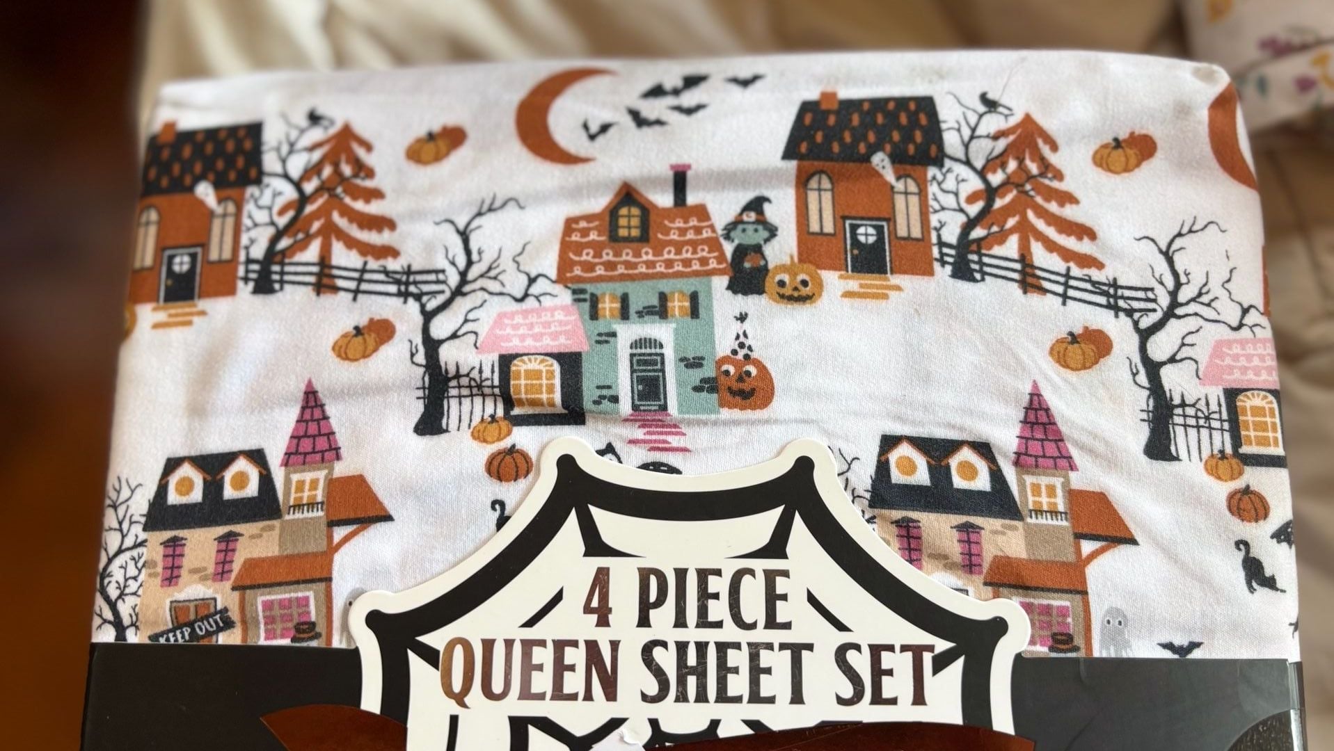 Halloween Spooky Village 4-Piece Queen Sheet Set 5
