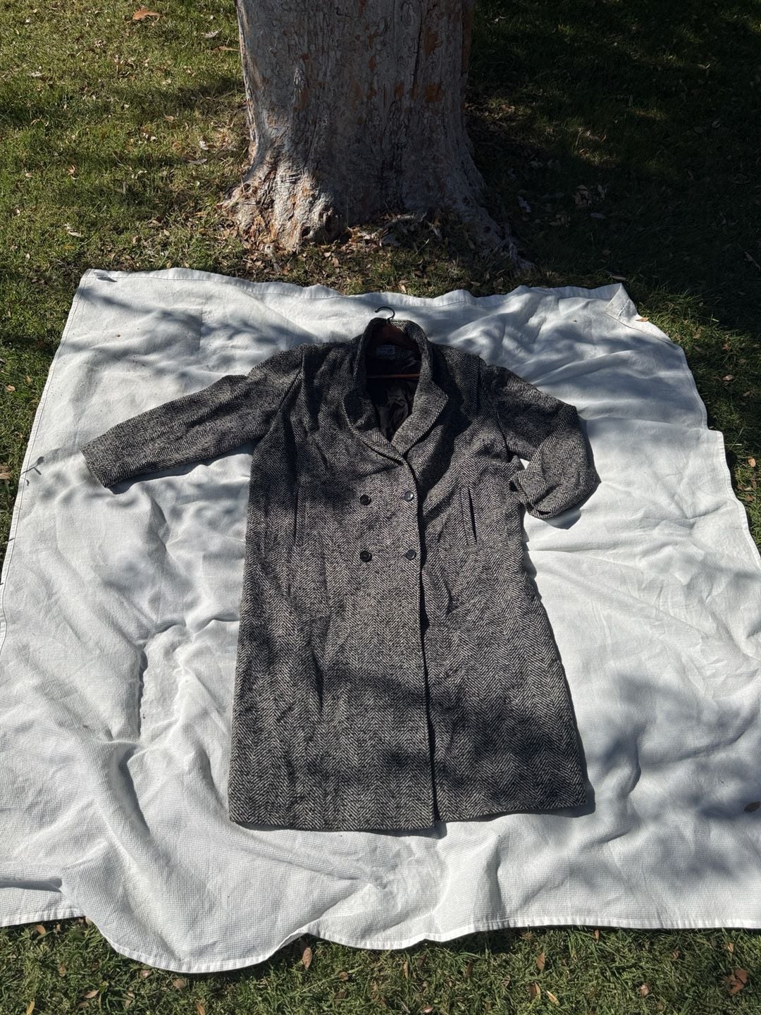 Vintage 90s Academia HerringBone Wool Long Trenchcoat 2