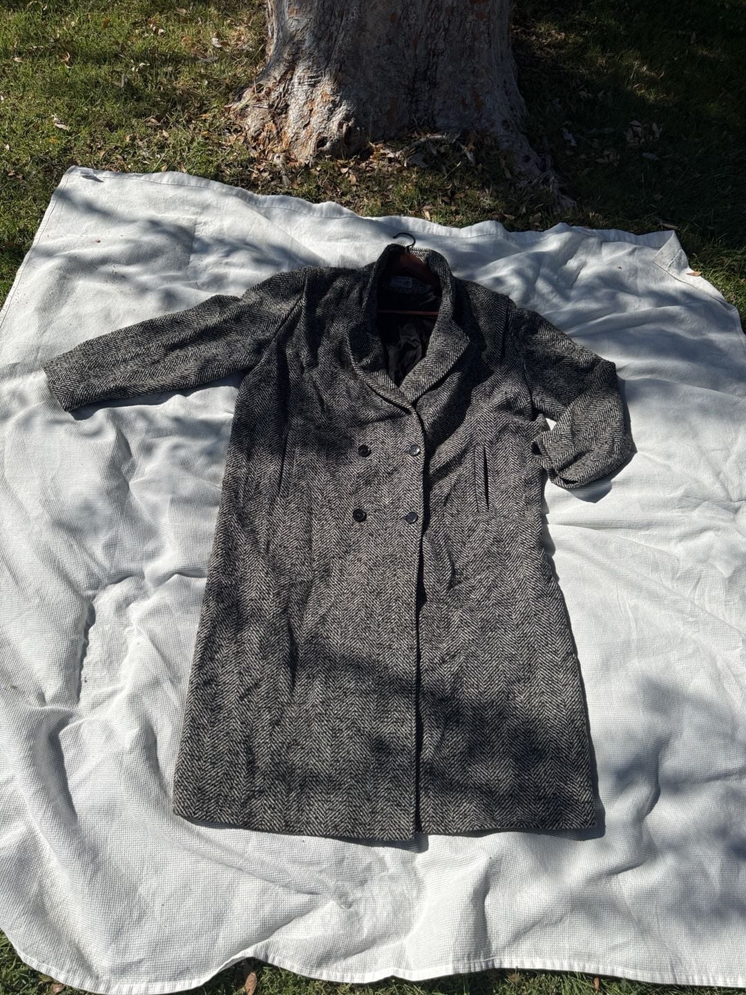 Vintage 90s Academia HerringBone Wool Long Trenchcoat 4