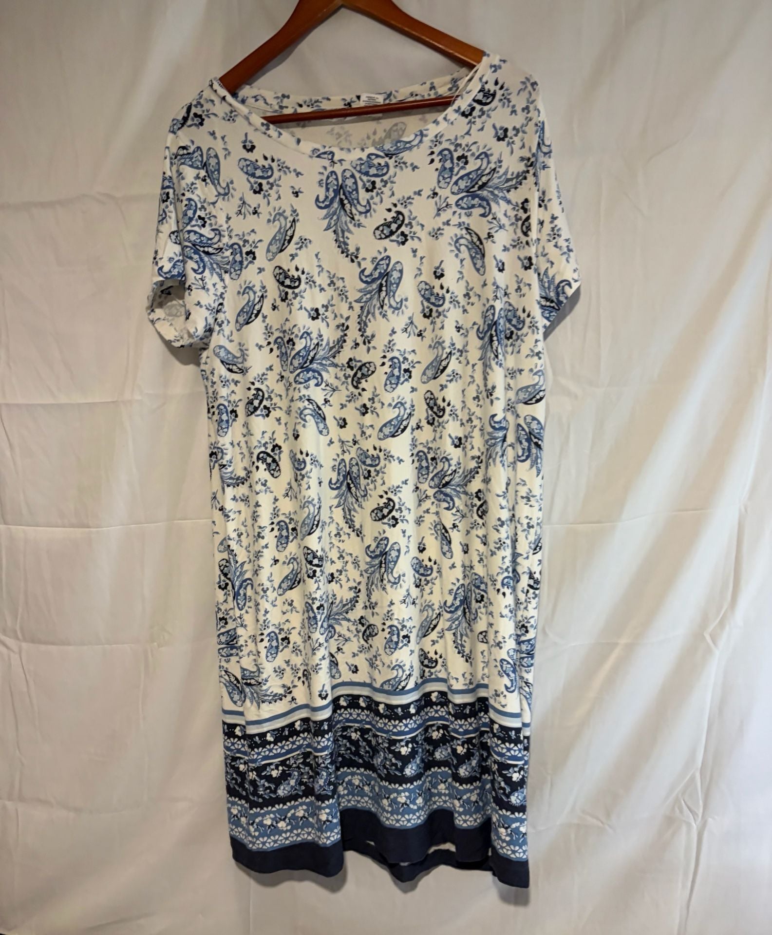 Lucky Brand Dress Size 1X Blue White Paisley Print Short Sleeve 2