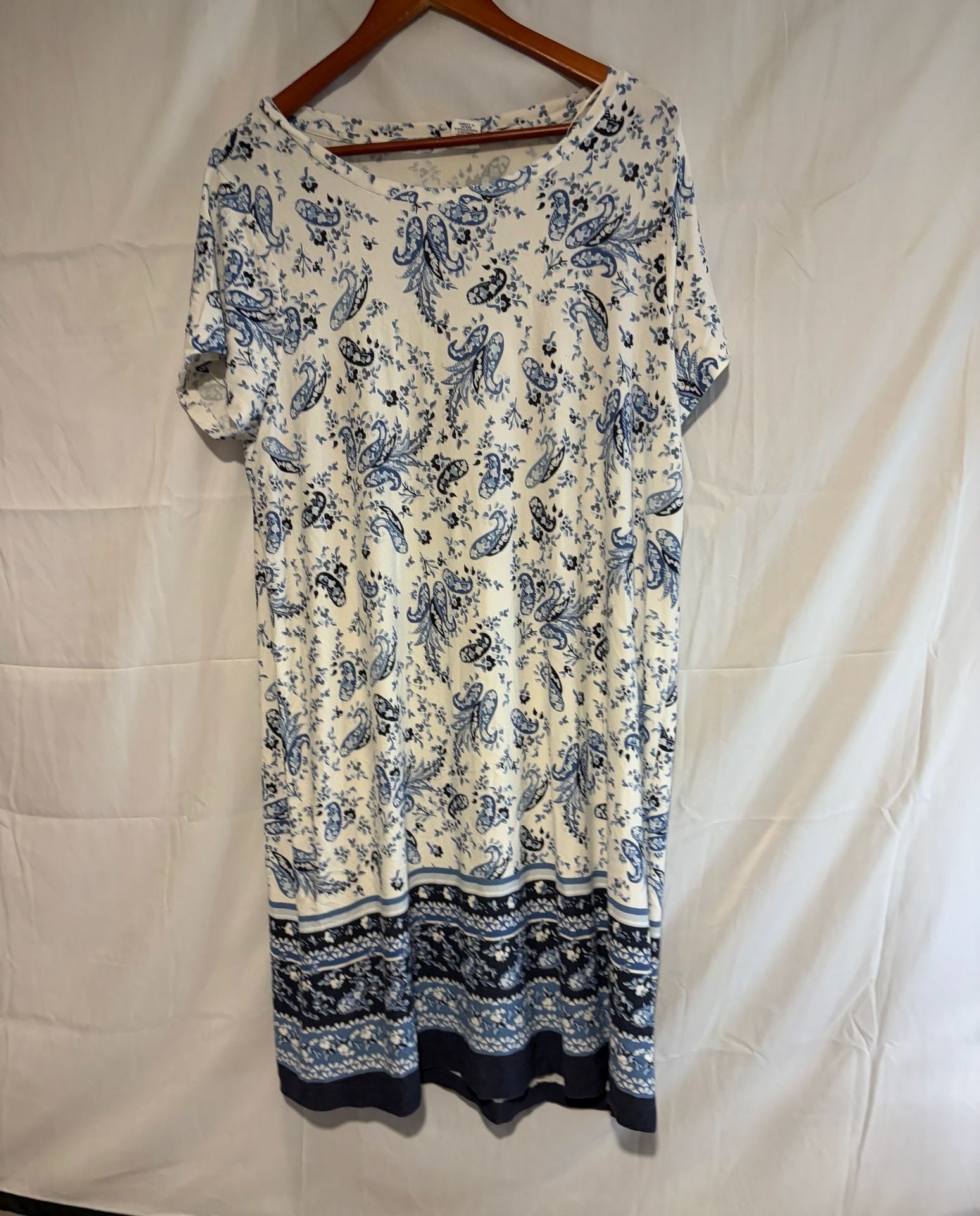 Lucky Brand Dress Size 1X Blue White Paisley Print Short Sleeve 3