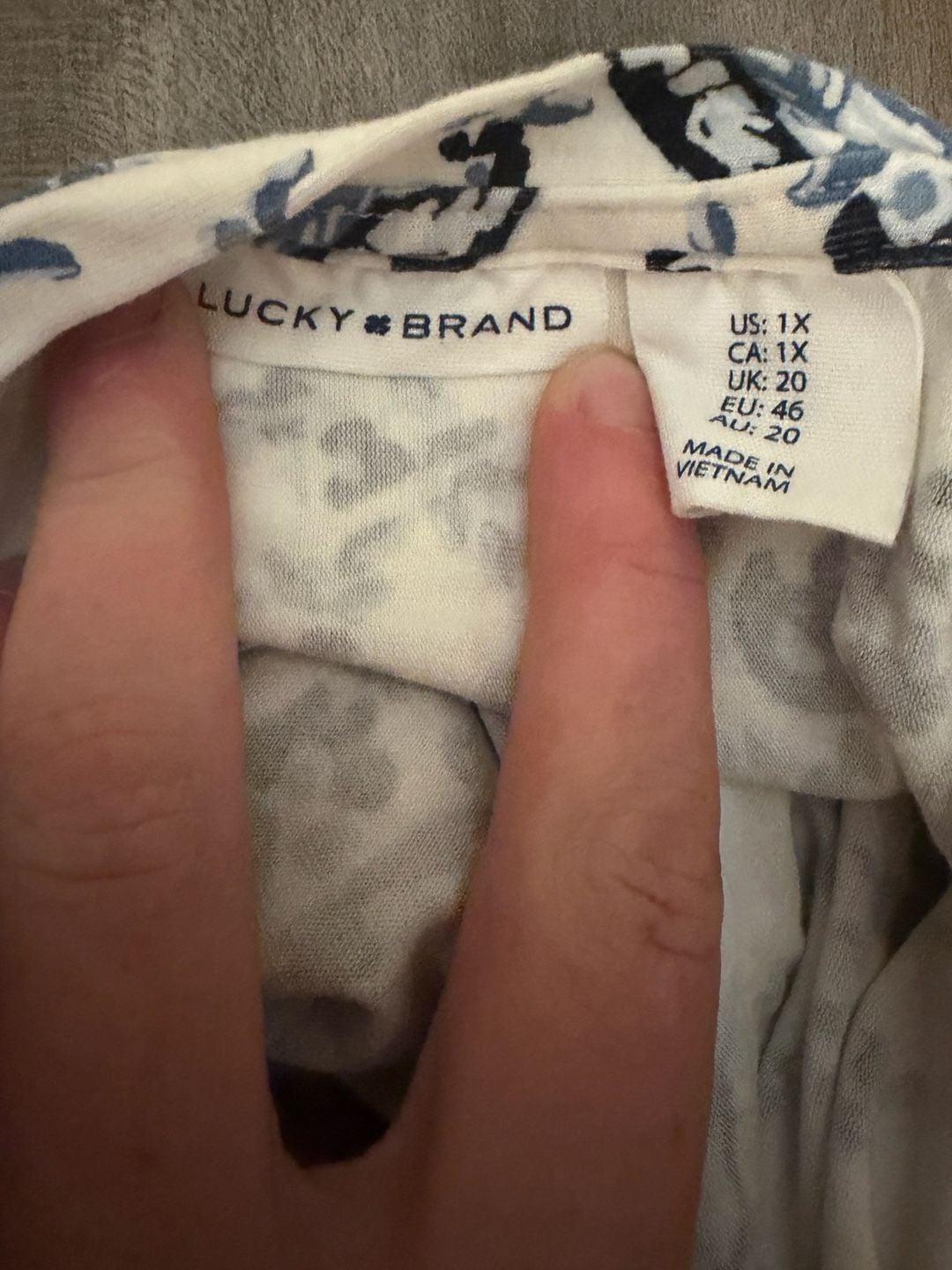 Lucky Brand Dress Size 1X Blue White Paisley Print Short Sleeve 6