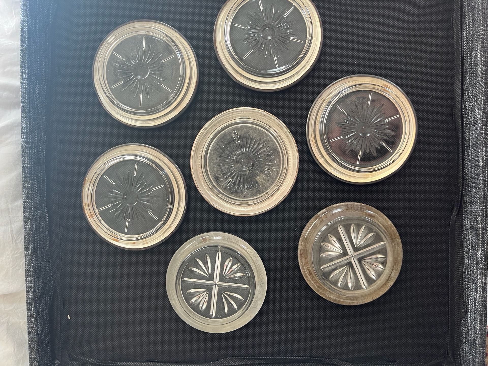 Vintage Italian Silverplate Crystal Glass Coasters Set of 7 2